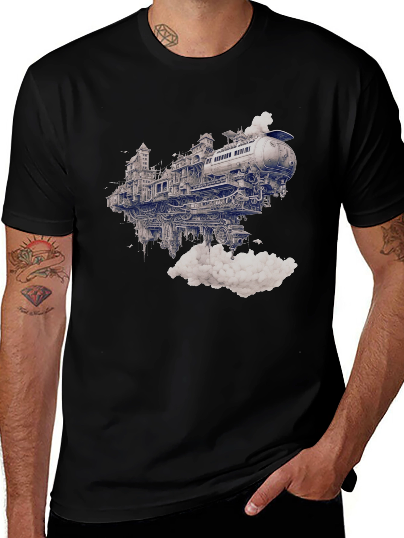 Variant 30 of Steampunk Train City Black Graphic Tee