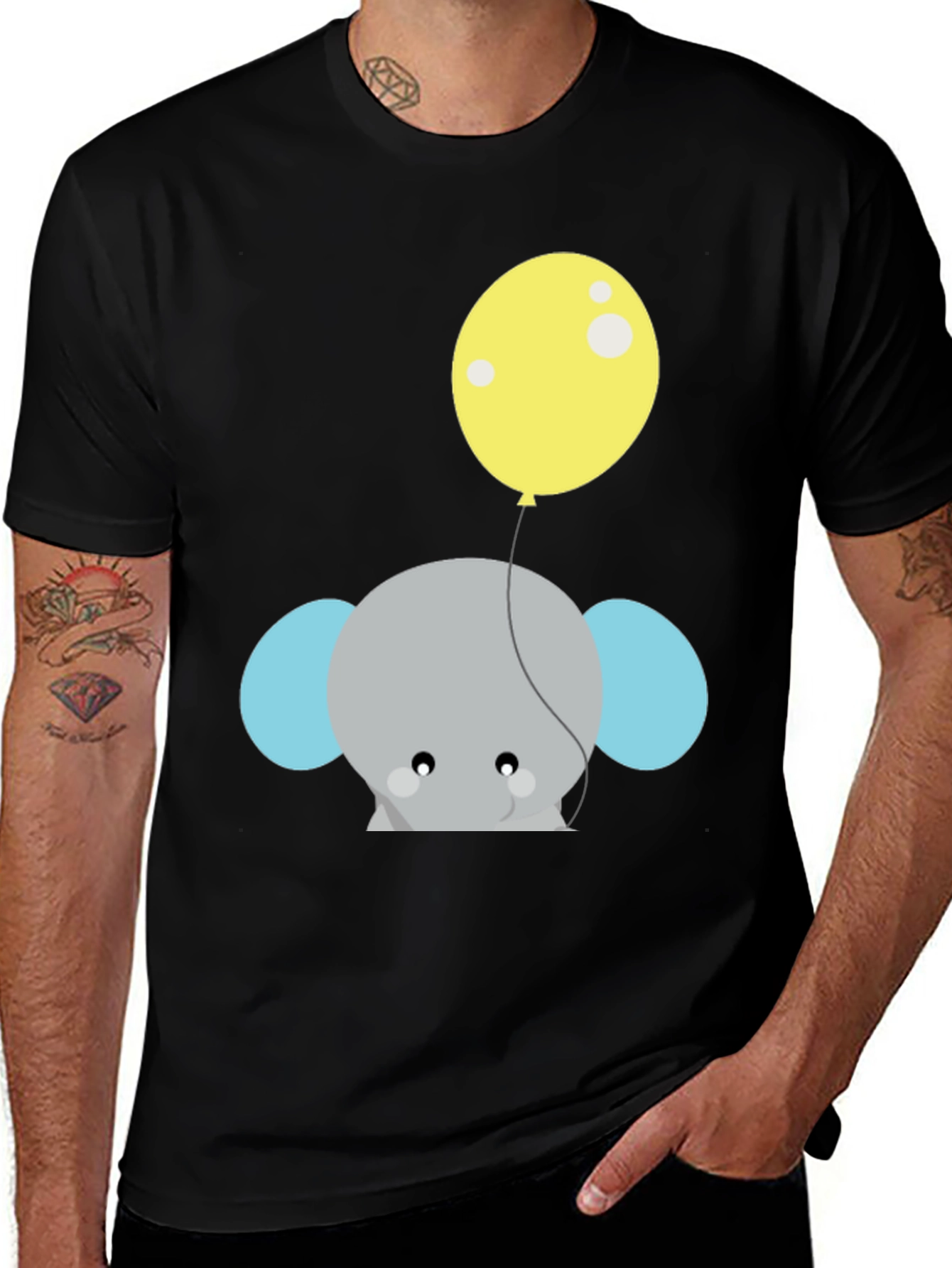 Variant 7 of Cute Elephant with Balloon Black T-Shirt