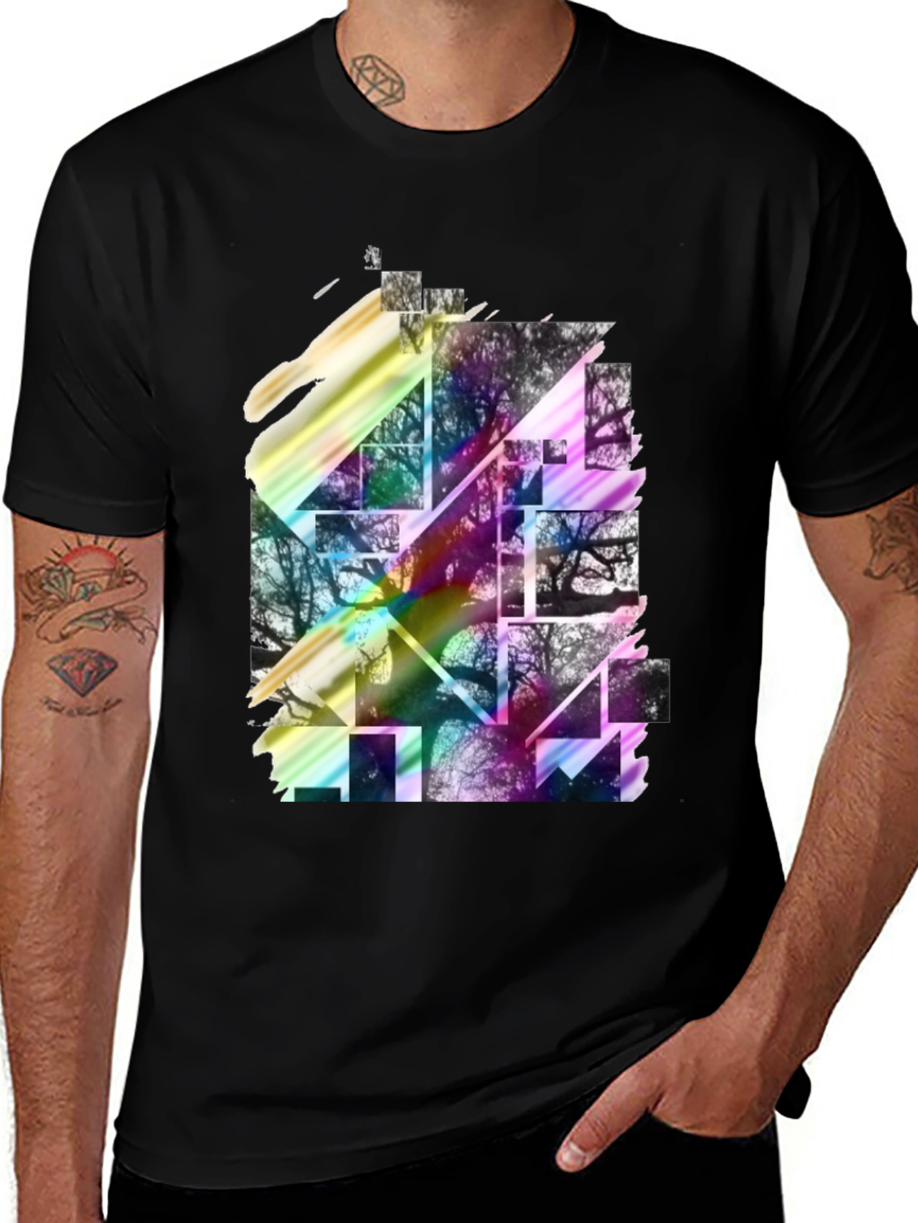 Variant 24 of Abstract Rainbow Trees Black T-Shirt