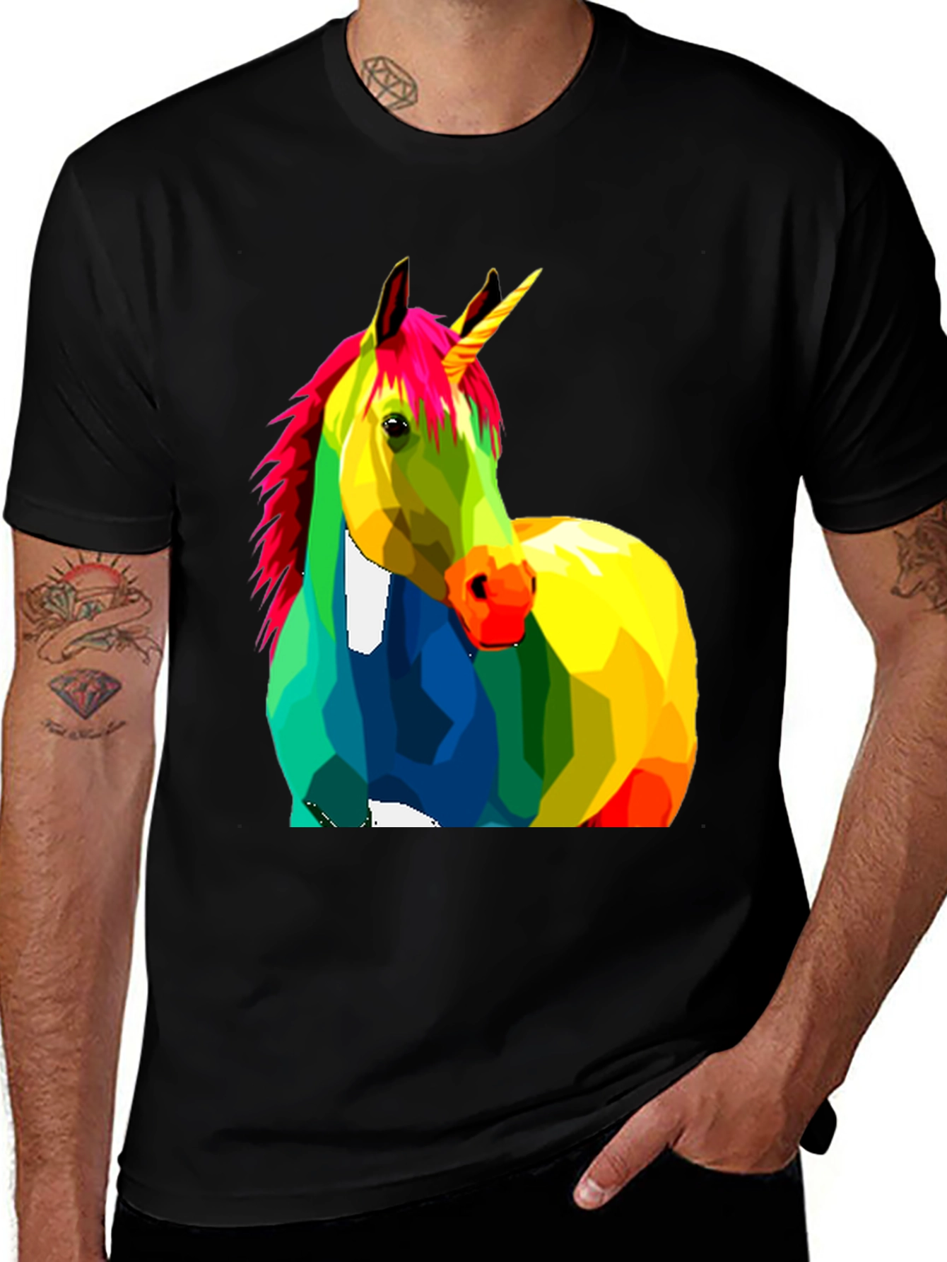 Variant 12 of Rainbow Unicorn Graphic Tee - Black Cotton Shirt