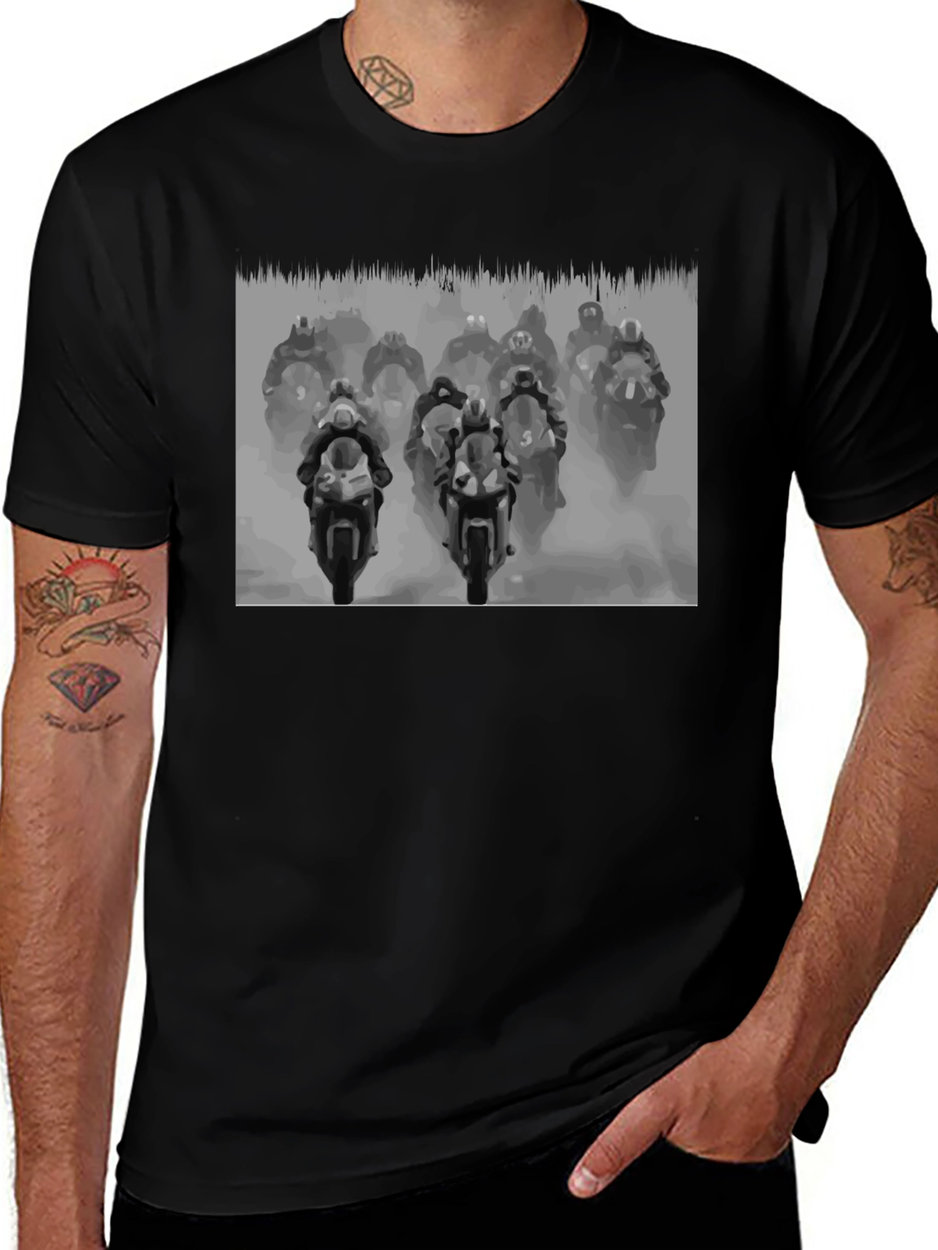 Variant 28 of Motorcycle Race Graphic Tee - Black Cotton T-Shirt