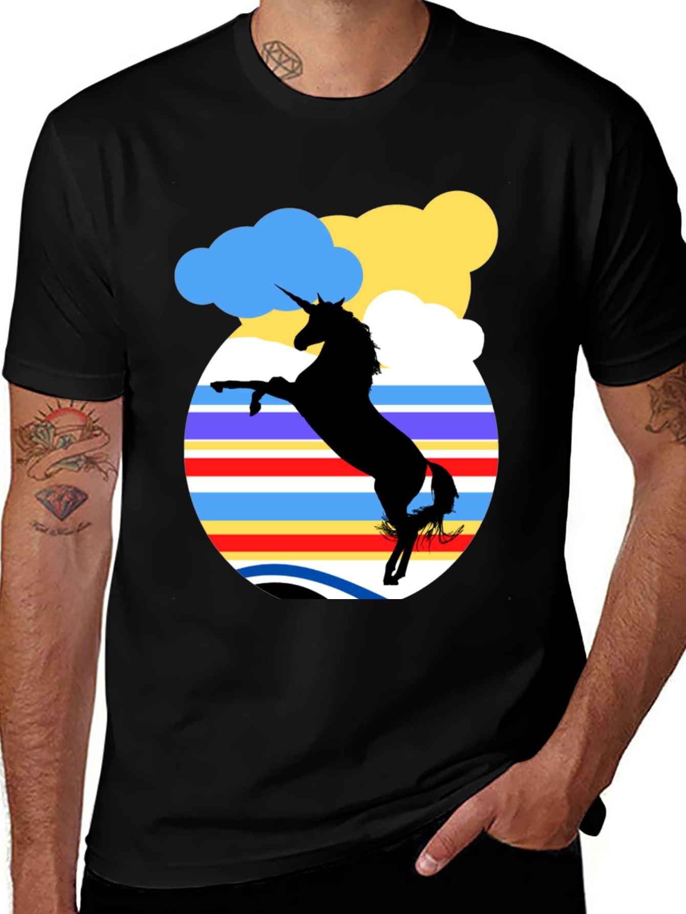 Variant 3 of Unicorn Silhouette T-Shirt - Retro Stripe Design