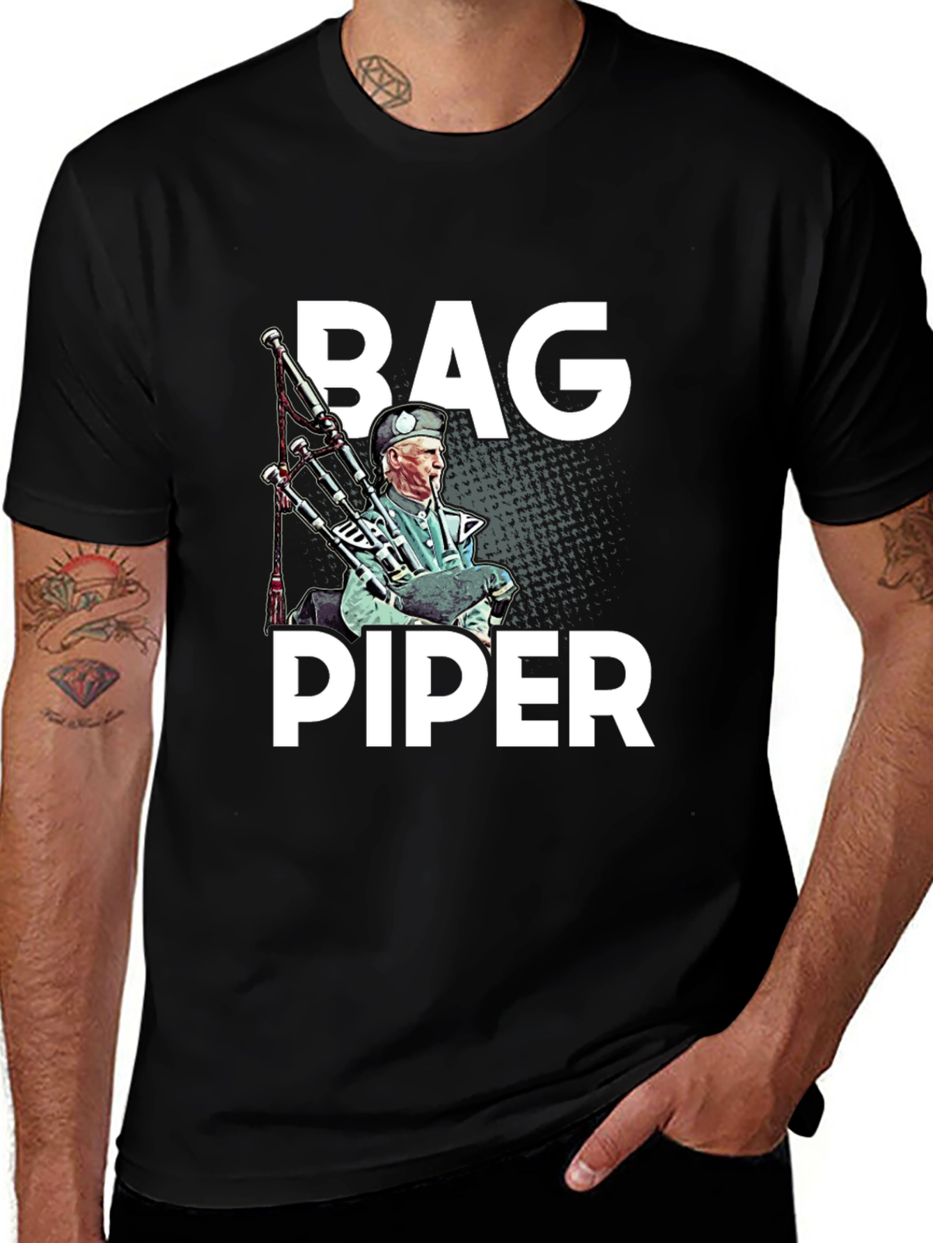 Variant 24 of Bagpiper Graphic T-Shirt - Cool Music Tee