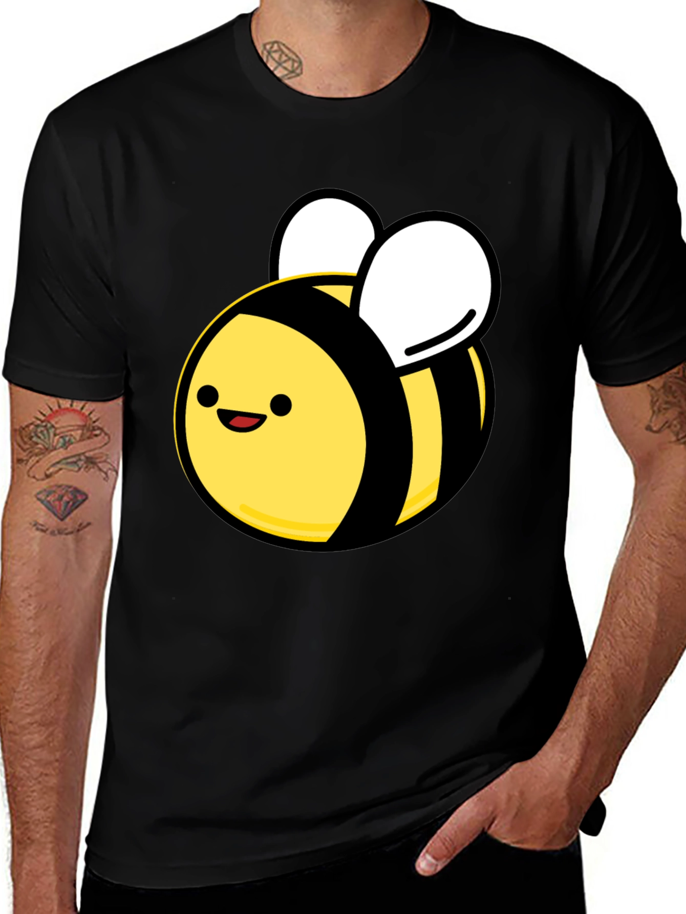 Variant 21 of Cute Cartoon Bee Black T-Shirt - Unisex Crew Neck