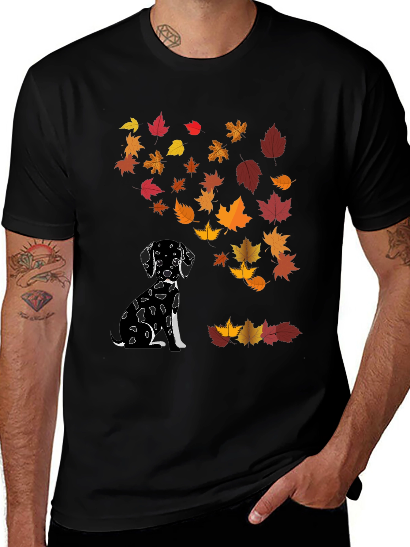 Dalmatian Dog with Autumn Leaves T-Shirt