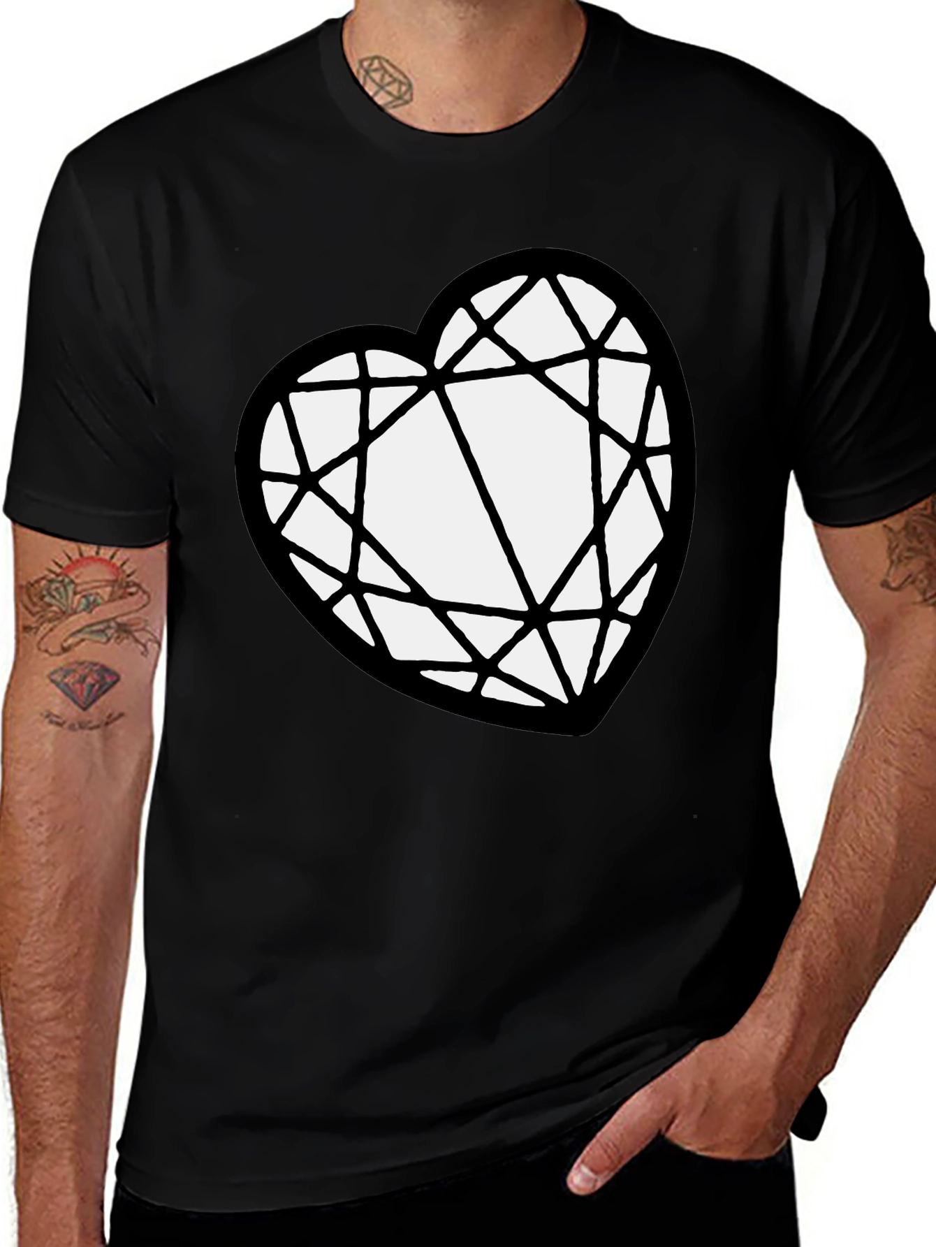 Geometric Heart Graphic Black T-Shirt
