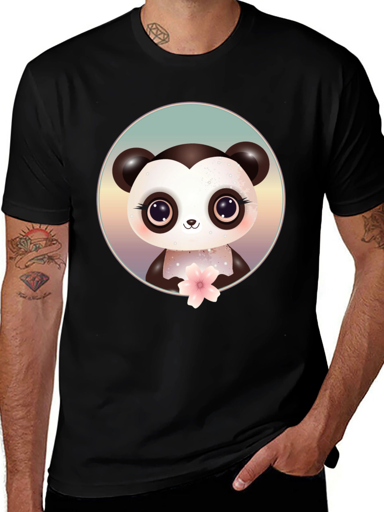 Variant 22 of Cute Panda Bear Graphic Black T-Shirt