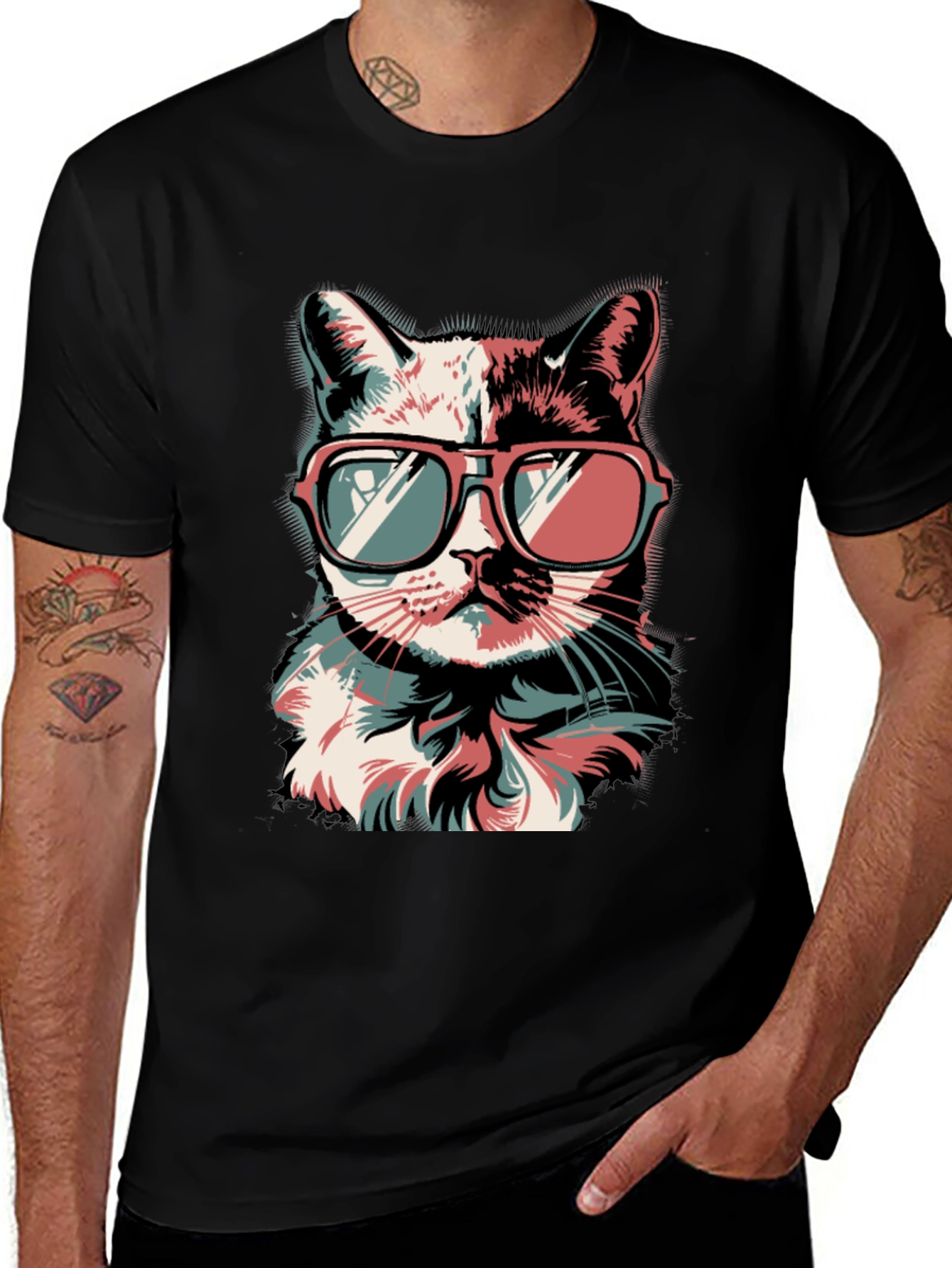 Variant 3 of Cool Cat Graphic Tee - Retro Style