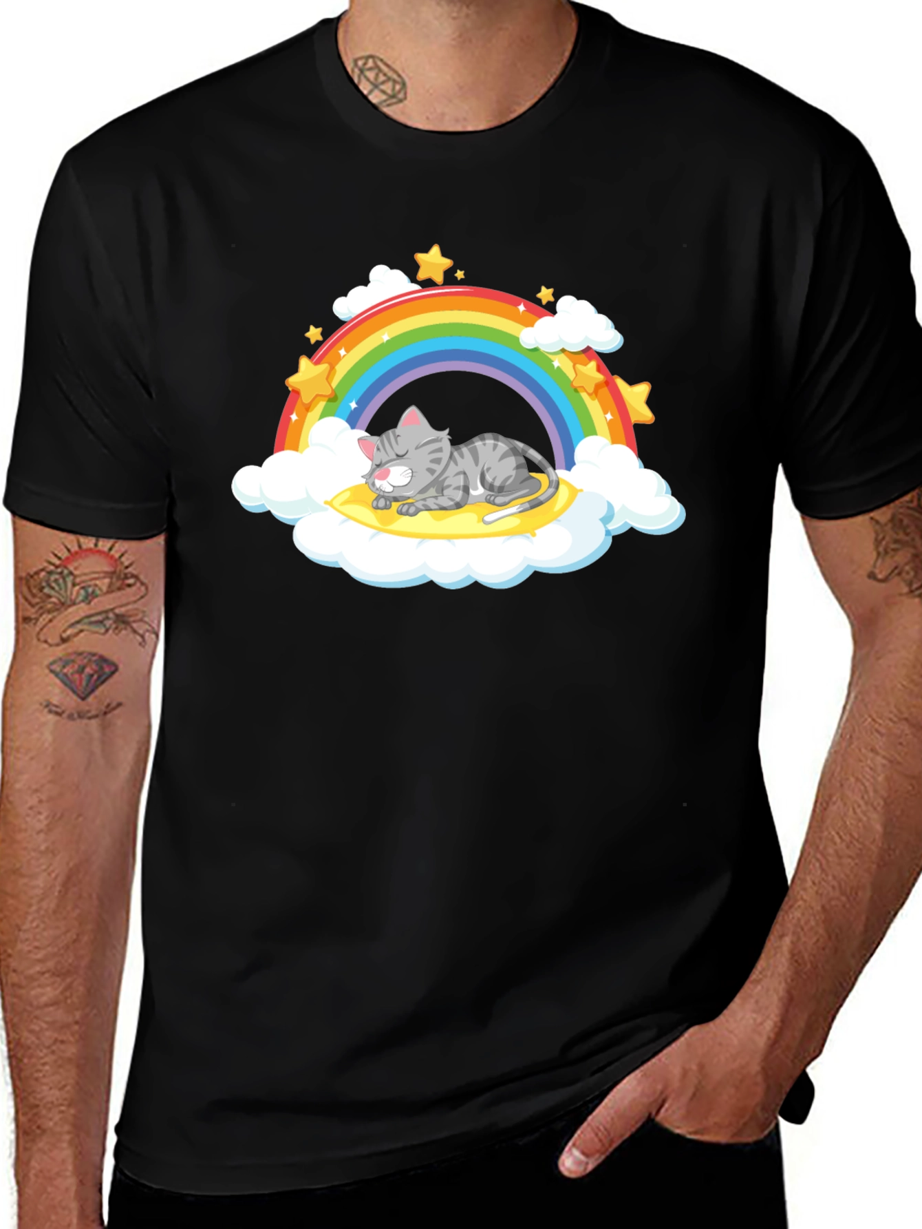 Variant 7 of Rainbow Cat Nap Black T-Shirt