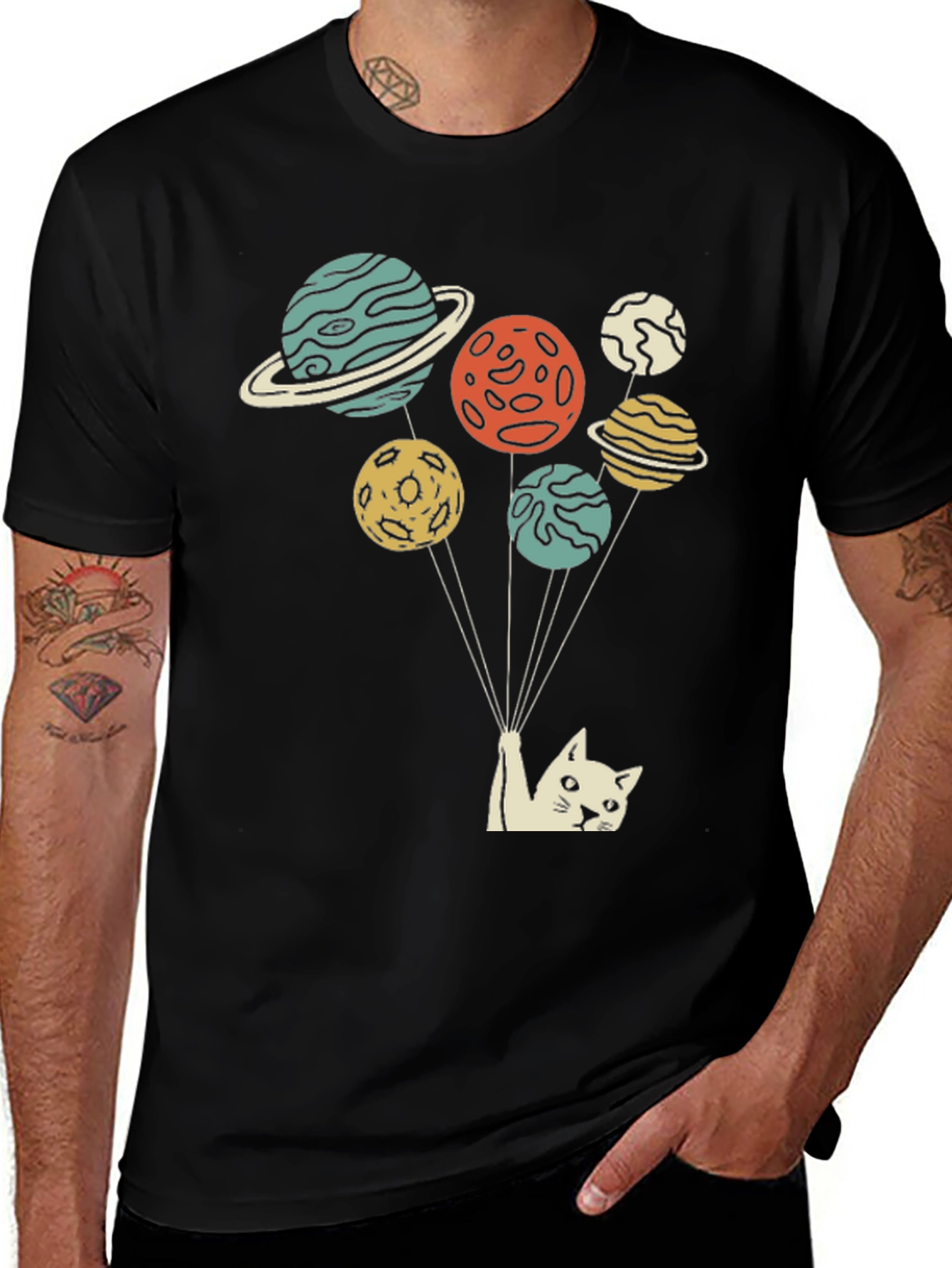 Variant 27 of Cat Planet Balloon T-Shirt - Unique Space Kitten Tee