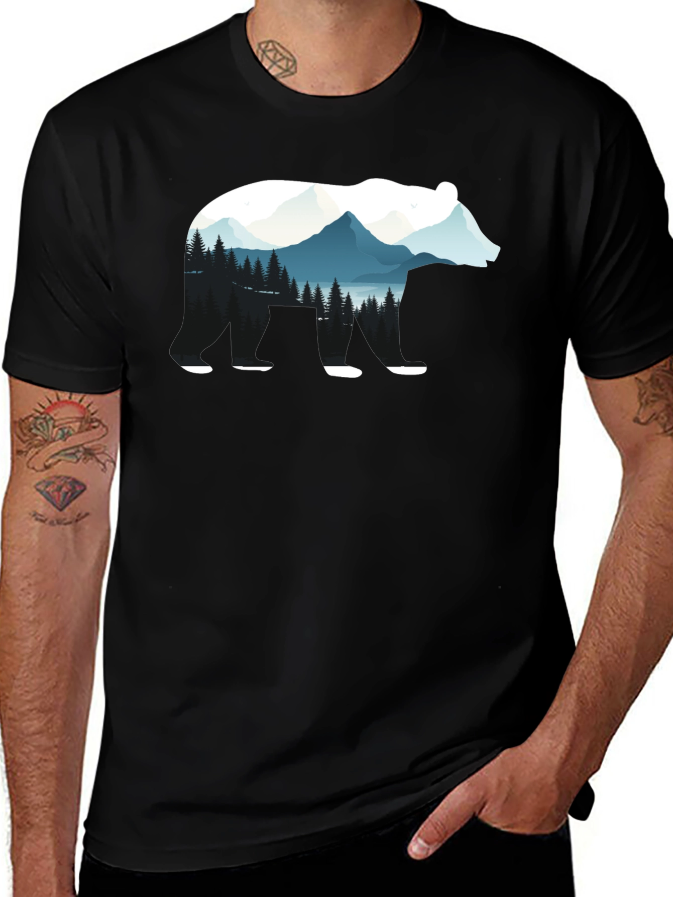 Variant 8 of Bear Silhouette Nature Graphic Tee - Black