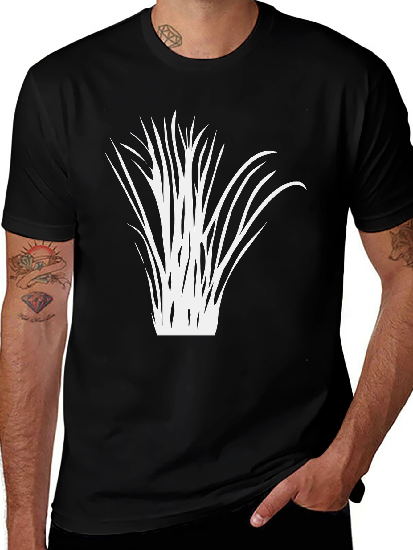 Variant 24 of Abstract Grass Graphic Tee - Men's Black T-Shirt