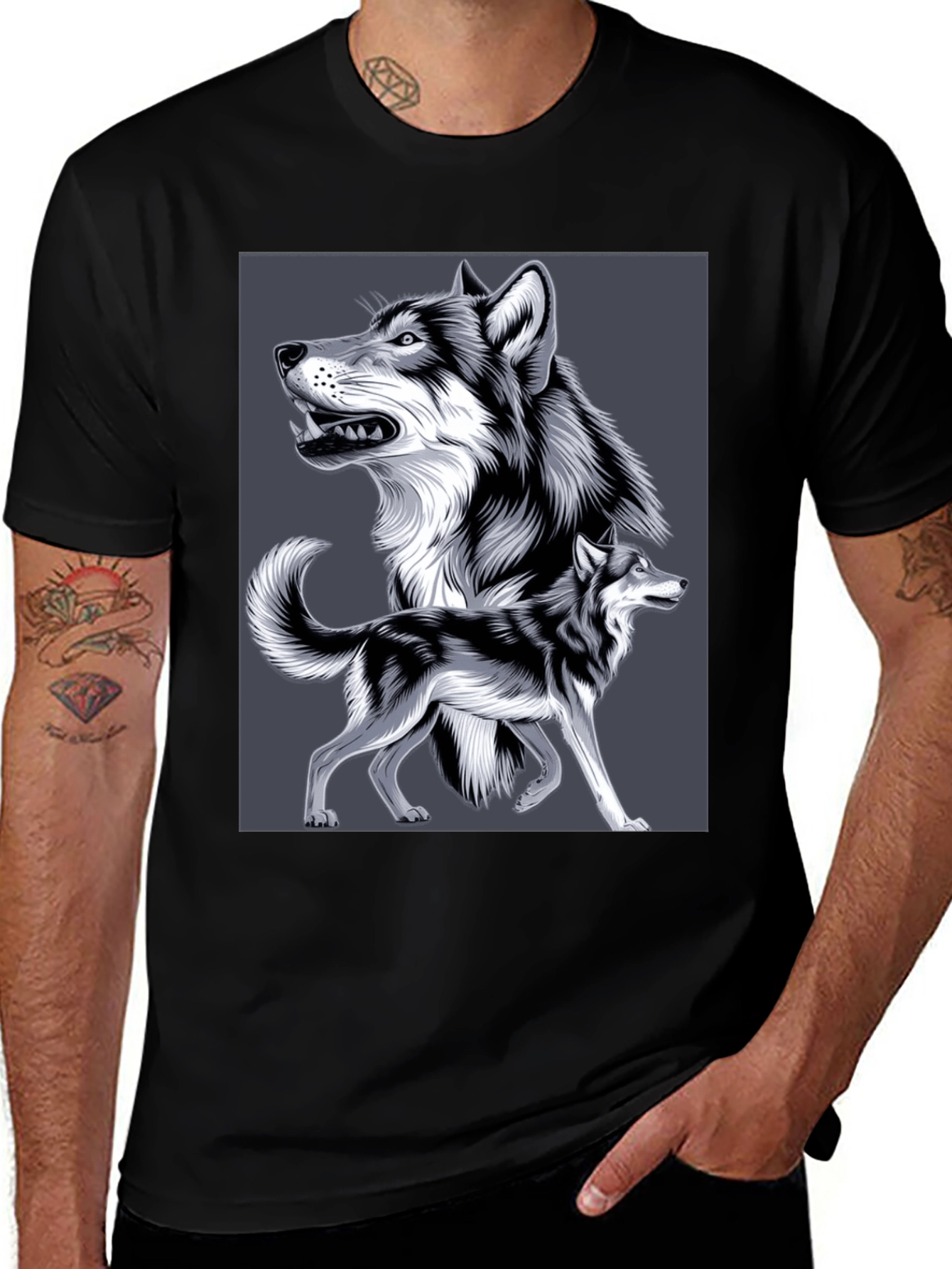 Variant 16 of Wolf Graphic Print T-Shirt - Black