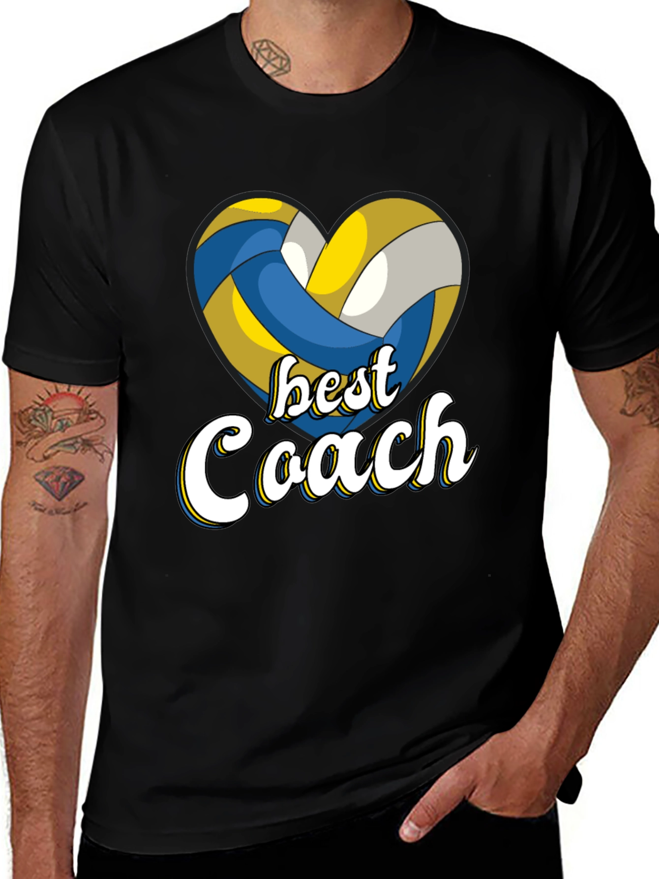 Black Best Coach Volleyball Heart T-Shirt main image