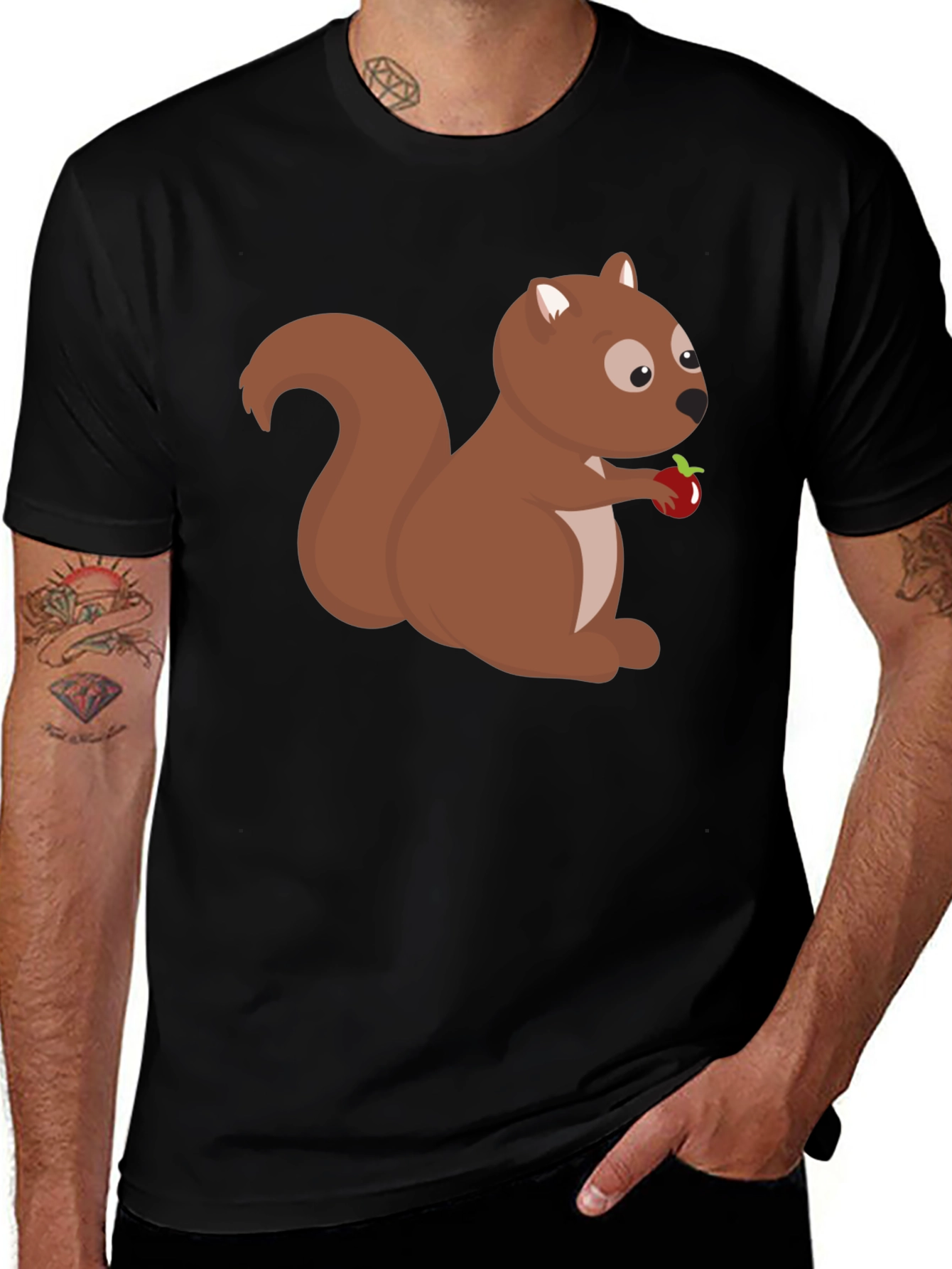 Variant 2 of Squirrel Holding Apple Black T-Shirt
