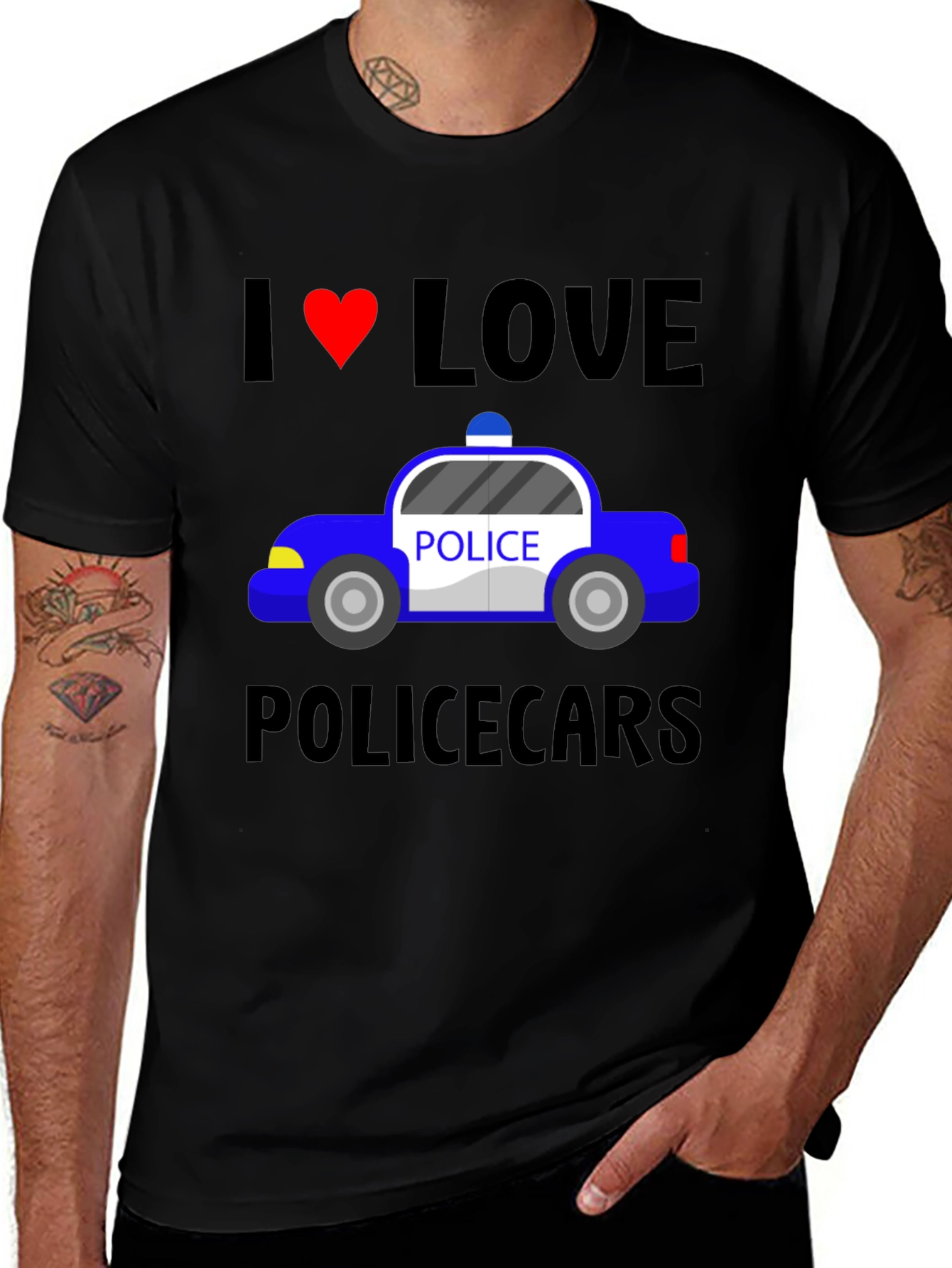 Variant 25 of I Love Police Cars Black T-Shirt