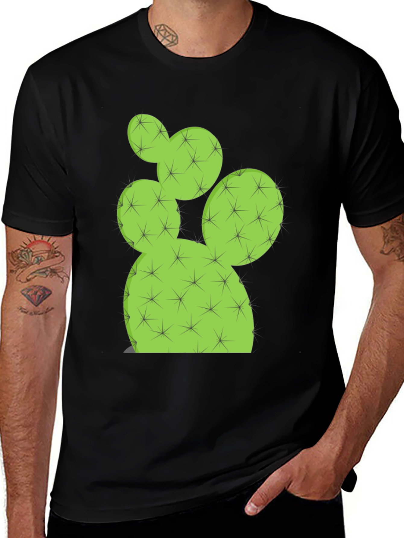 Variant 17 of Cactus Graphic T-Shirt - Black Cotton Tee