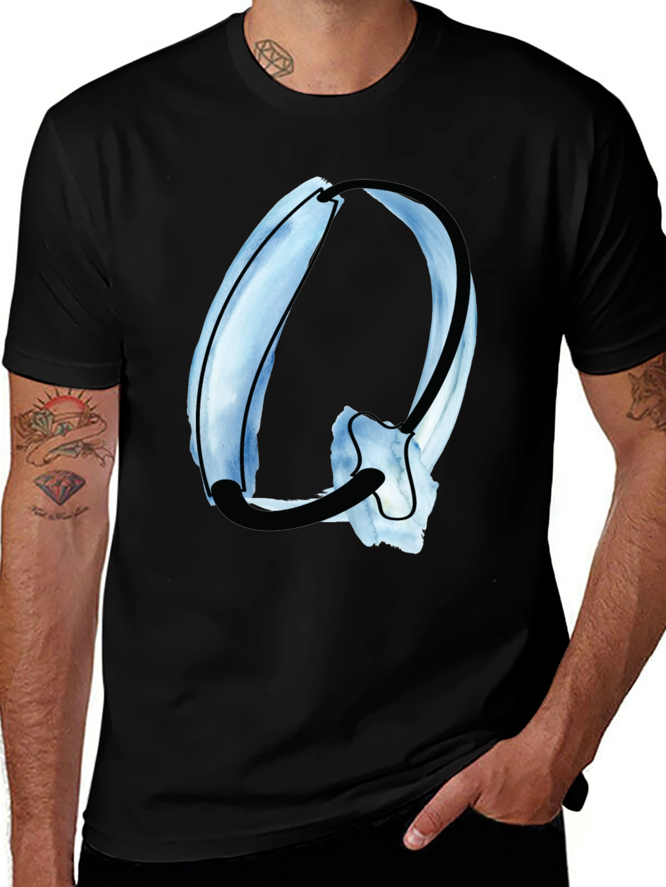 Variant 20 of Abstract Letter Q Graphic Tee - Stylish Black Cotton Shirt