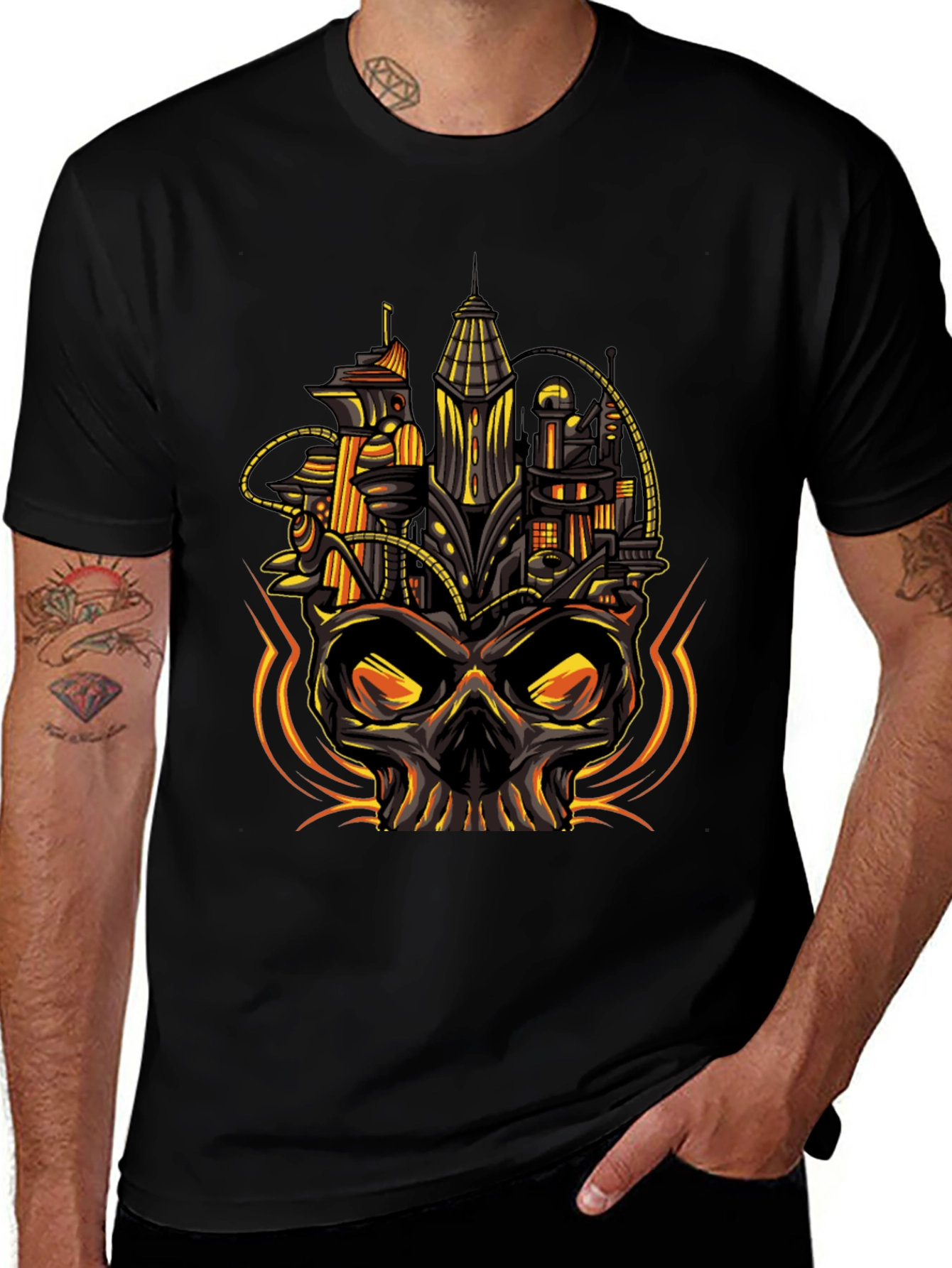 Variant 8 of Skull City Graphic Tee - Dark Urban Design