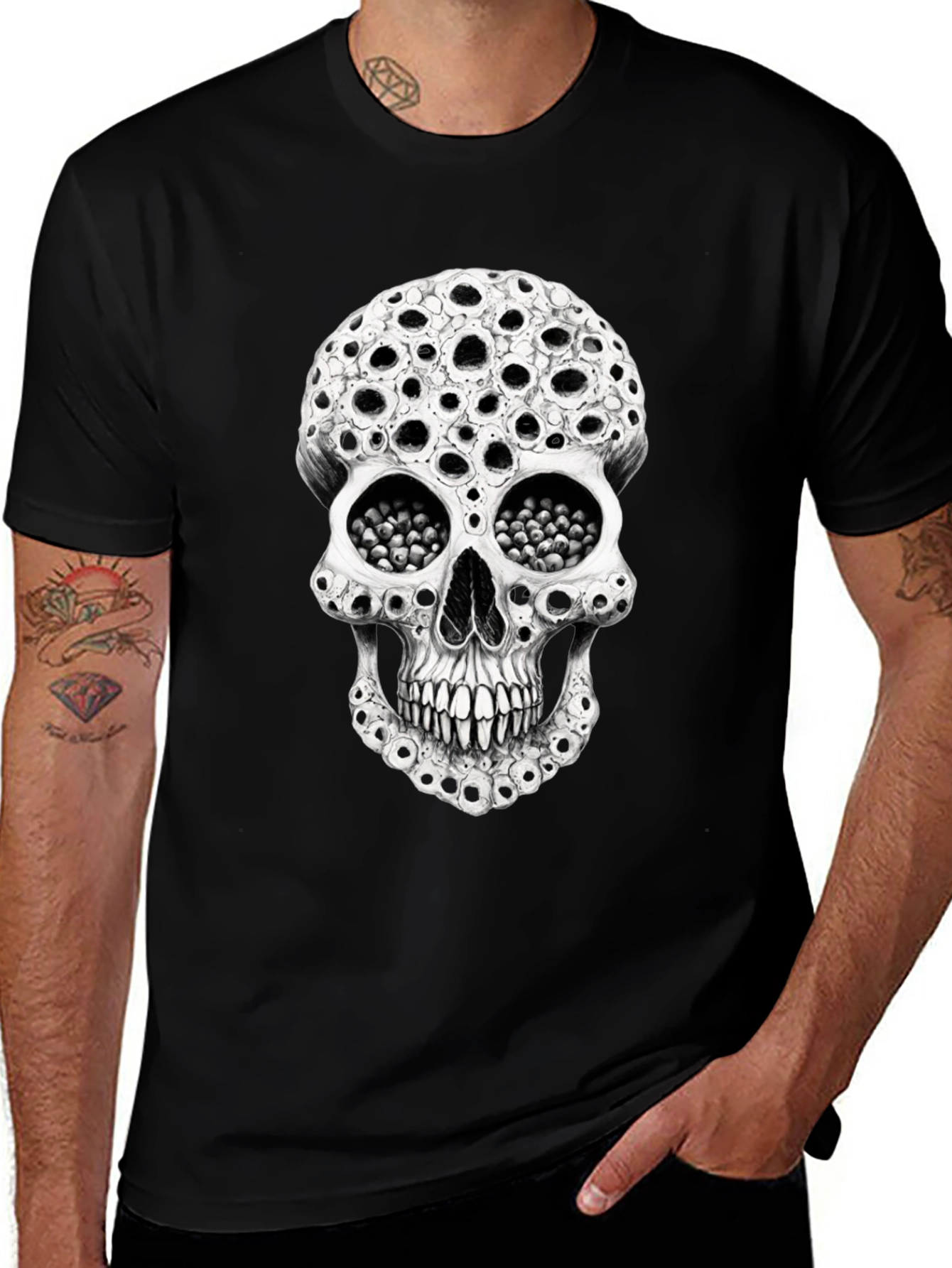 Holey Skull Graphic Tee - Unique Horror T-Shirt