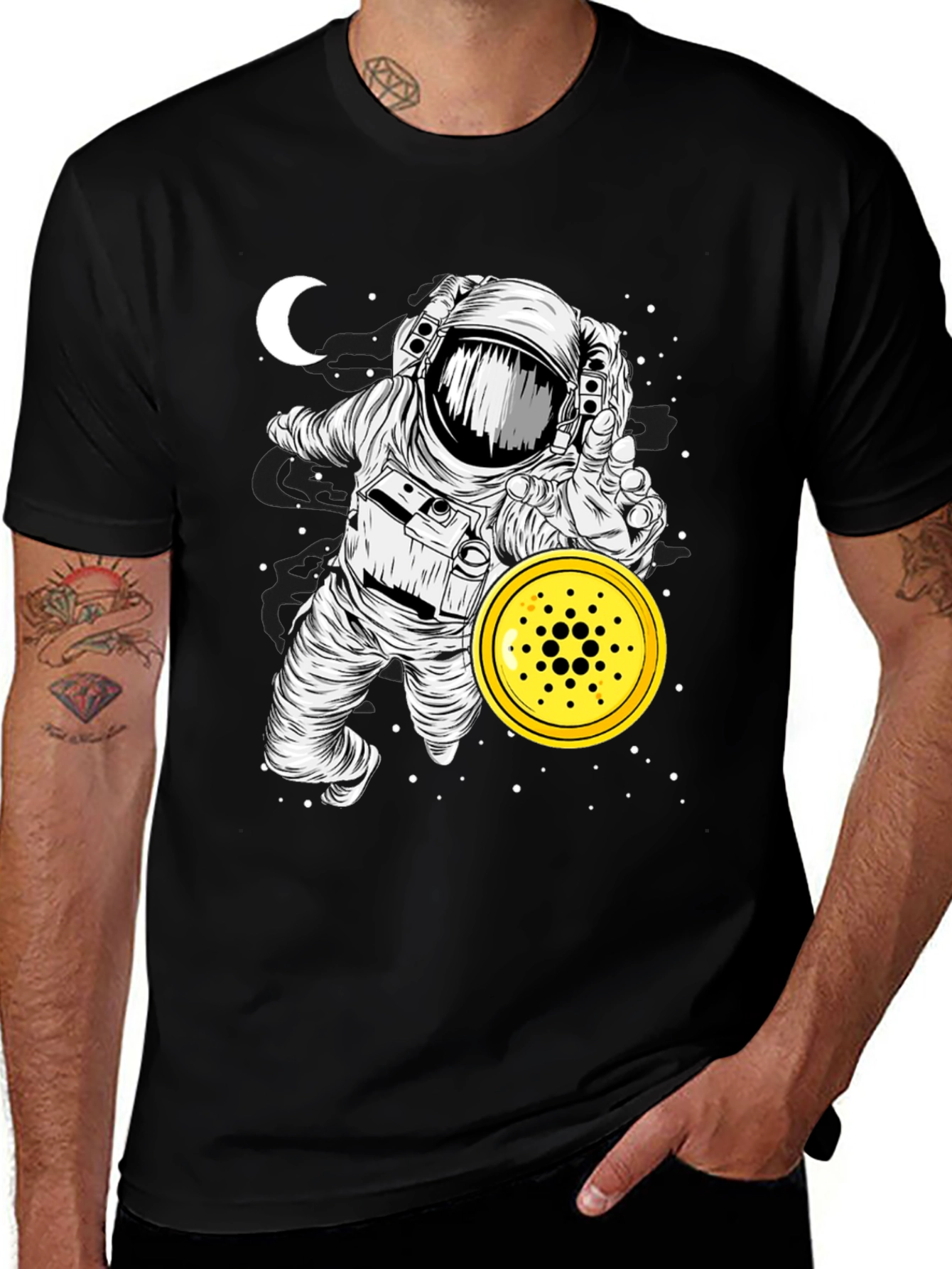 Variant 19 of Astronaut Cardano ADA Crypto Black T-Shirt