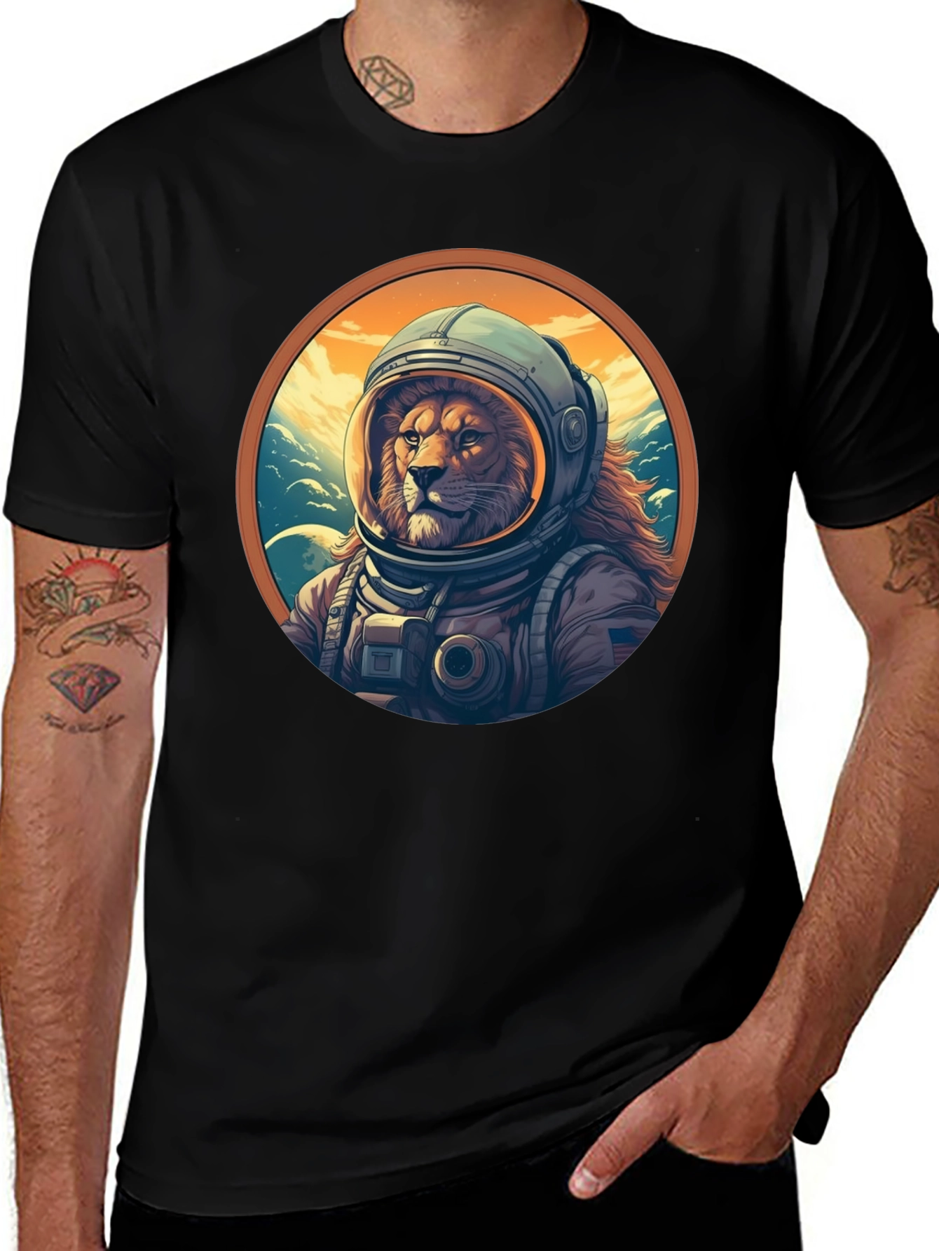 Variant 8 of Lion Astronaut Graphic Tee - Black Cotton T-Shirt