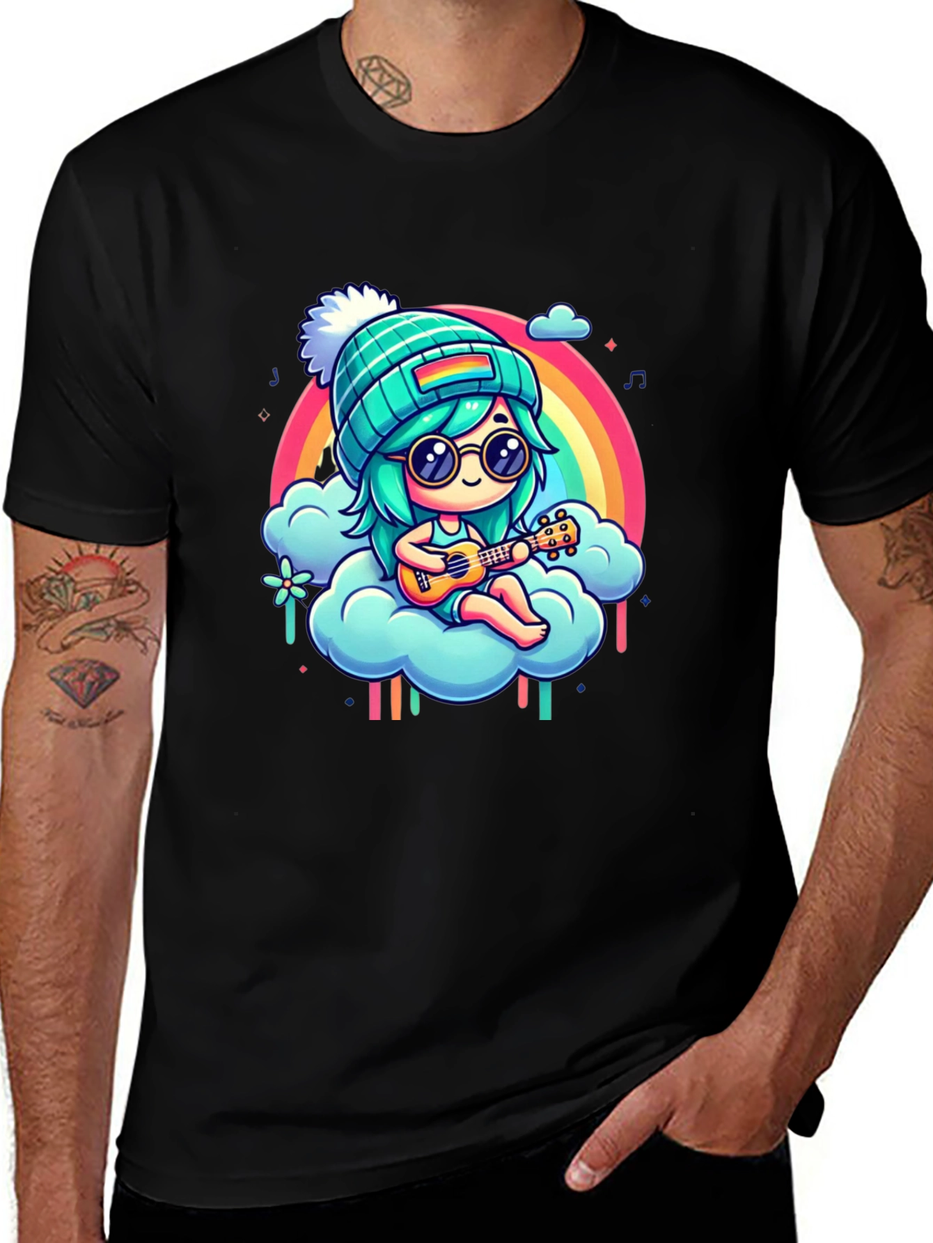 Variant 25 of Rainbow Ukulele Girl Black T-Shirt