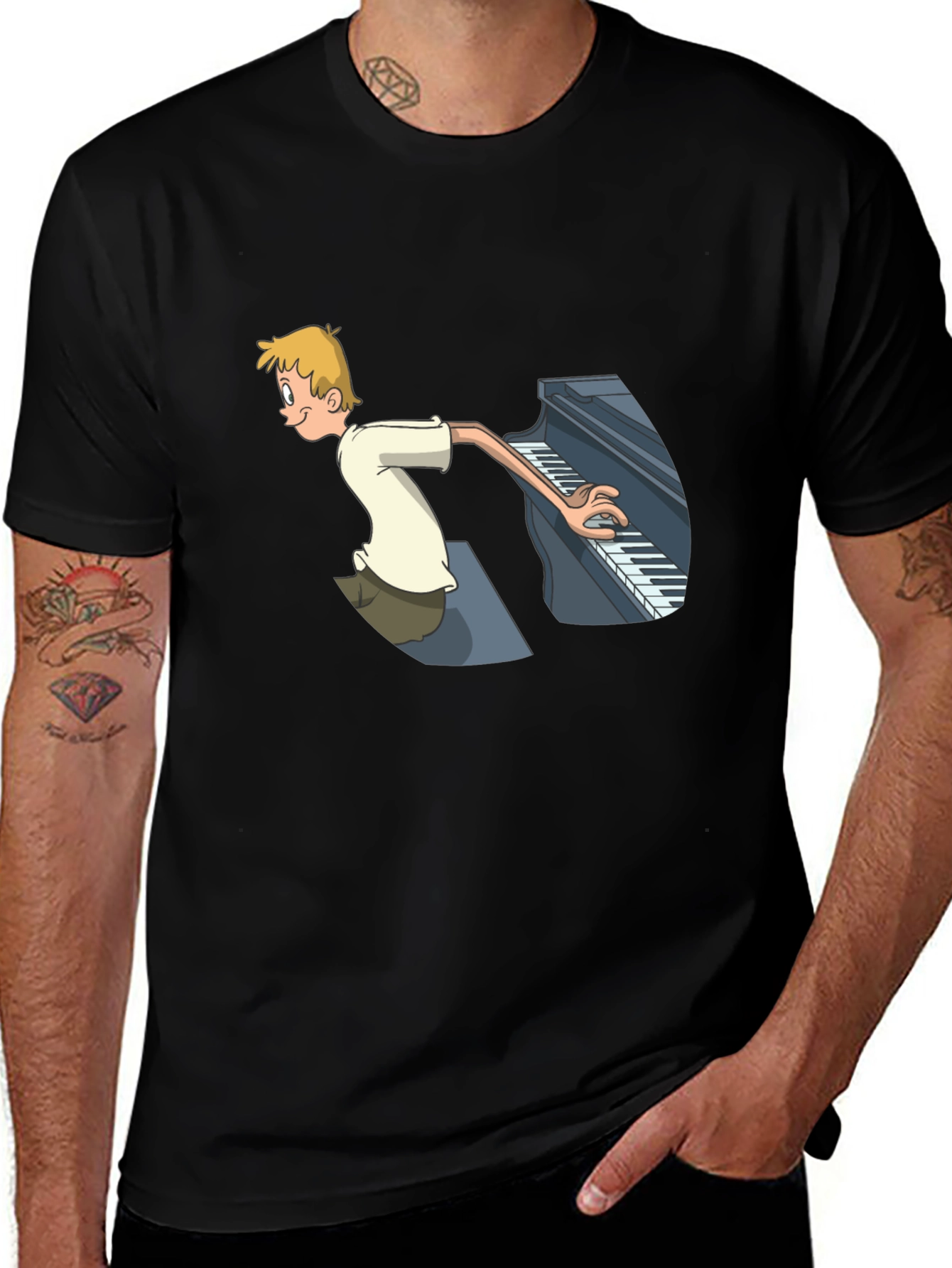 Variant 3 of Piano Player Cartoon Graphic T-Shirt - Unique Design