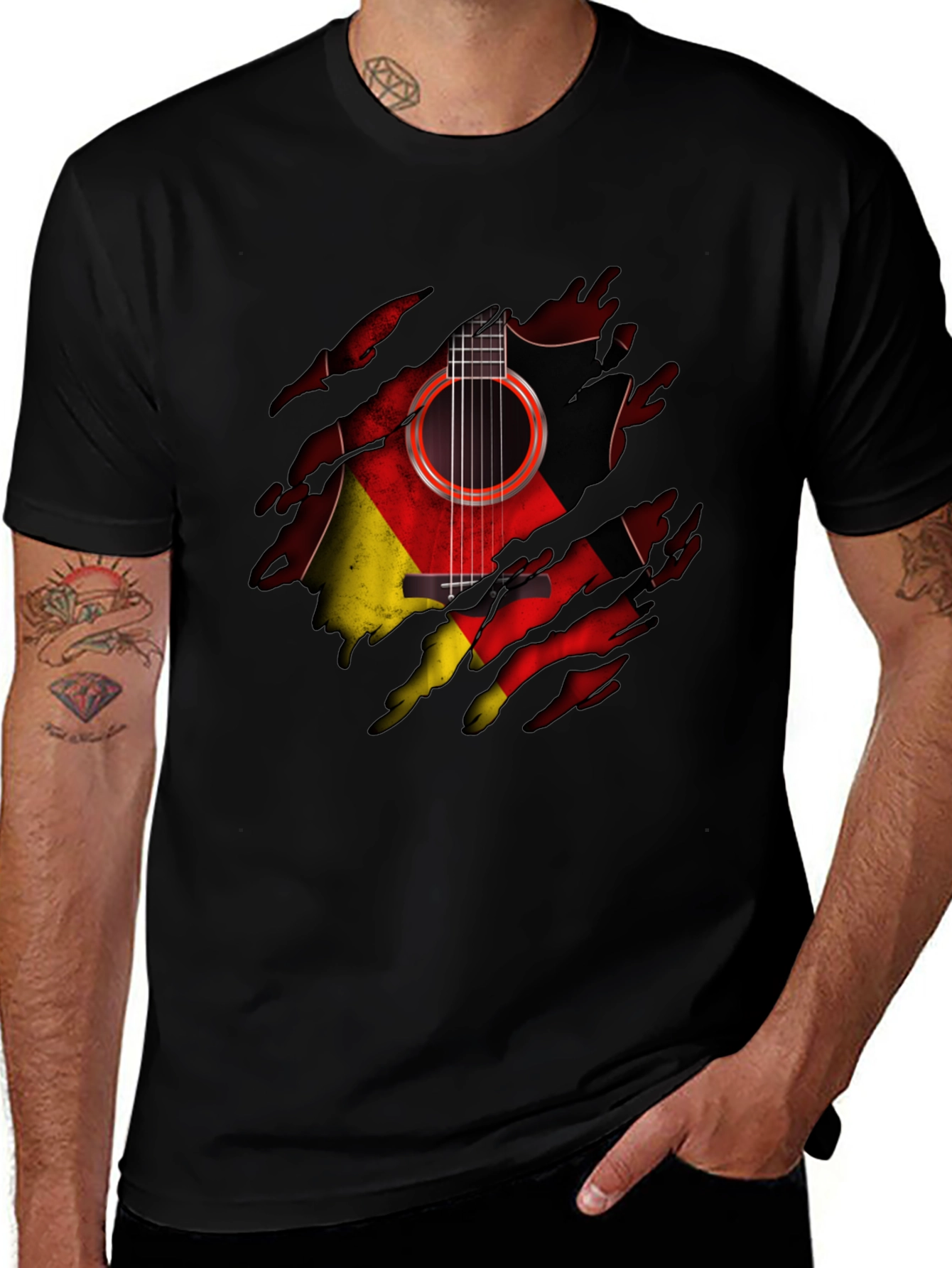 Guitar Germany Flag Ripped T-Shirt