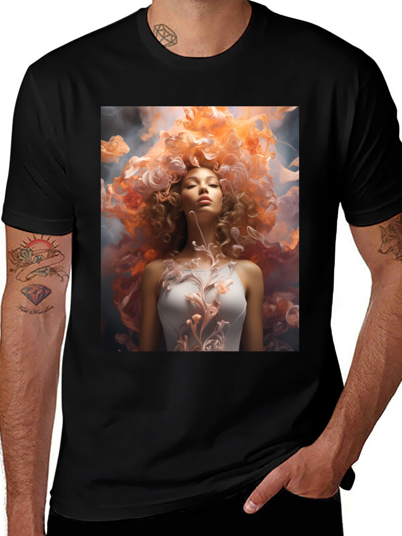 Variant 19 of Black T-Shirt with Abstract Woman Graphic