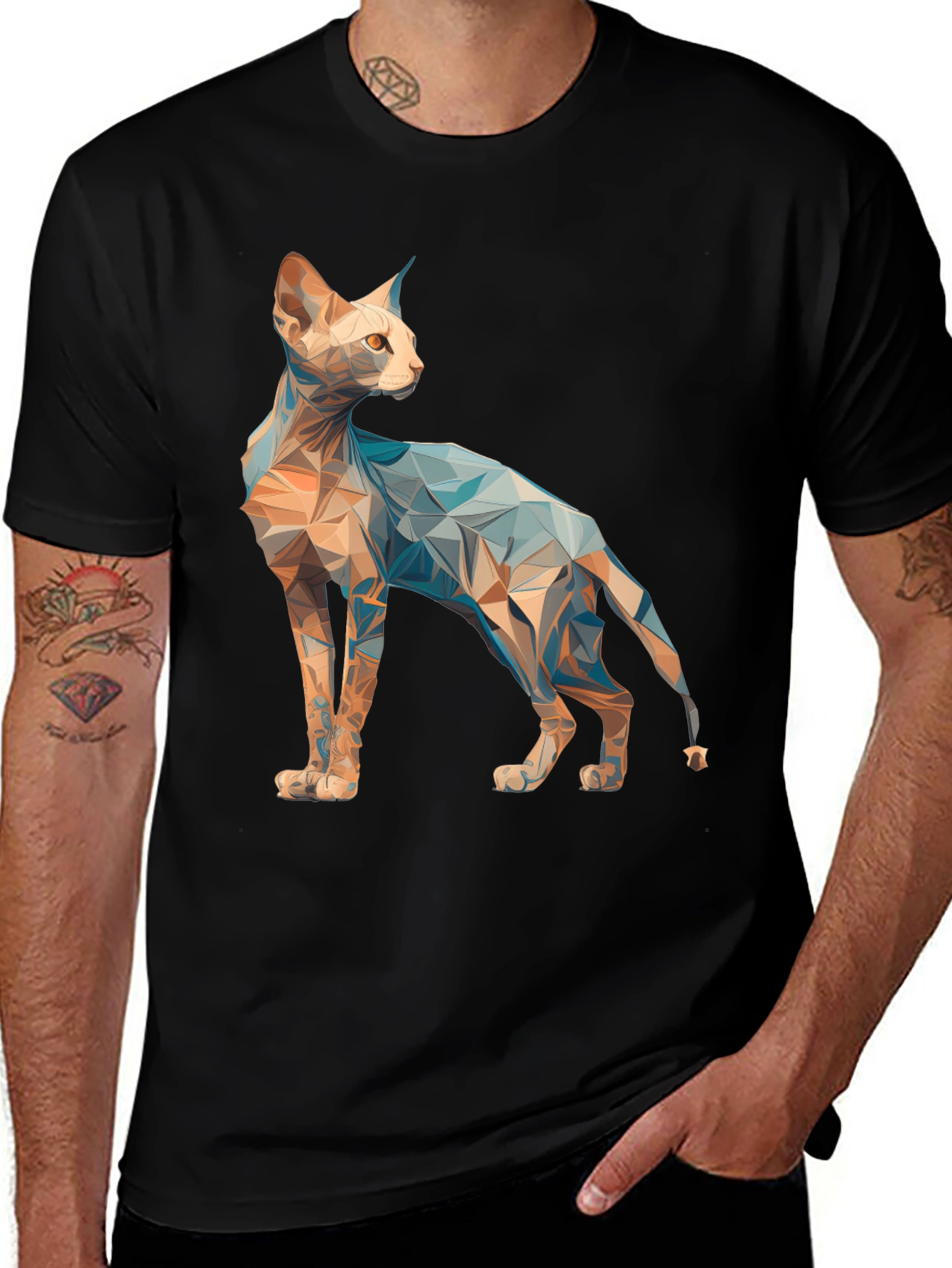 Variant 7 of Geometric Cat Graphic Tee - Modern Style
