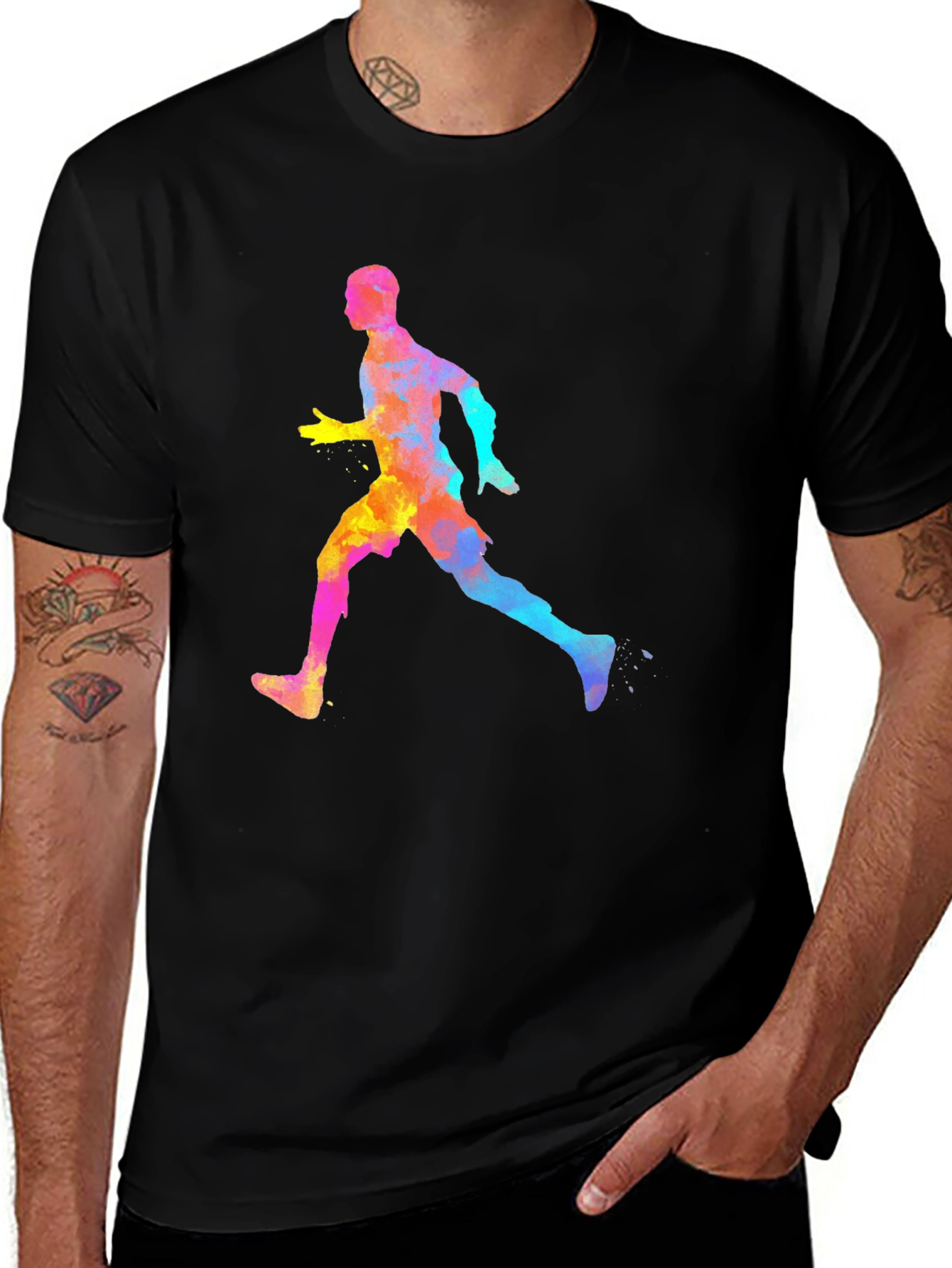 Variant 19 of Watercolor Running Man Graphic Tee - Black