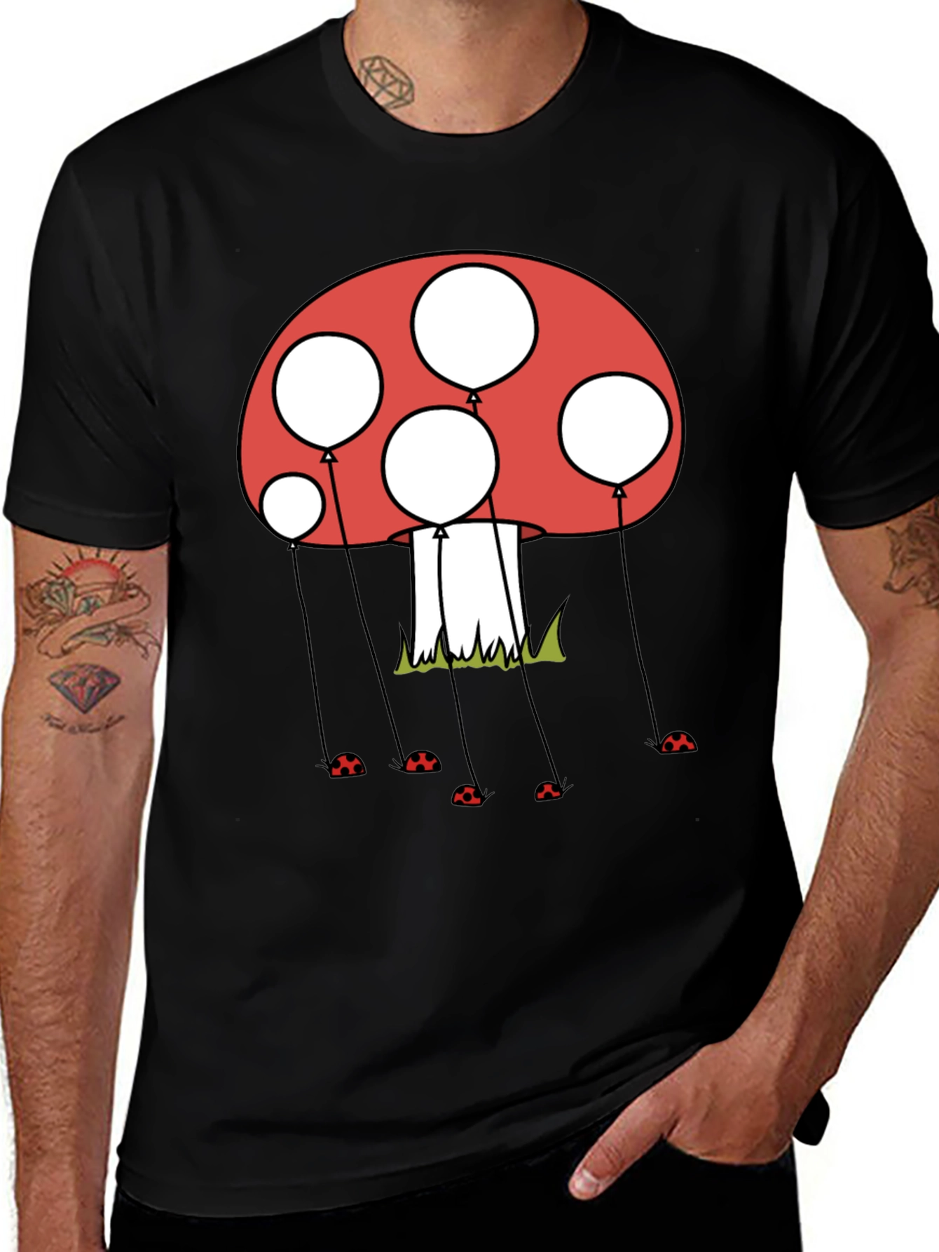 Variant 6 of Mushroom Balloon Graphic Tee - Black Cotton Blend