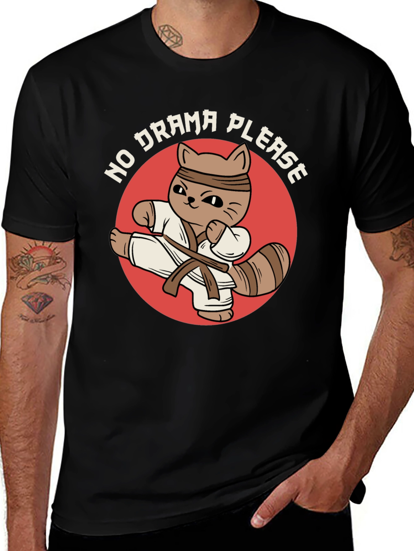 Funny Karate Cat T-Shirt - No Drama Please!