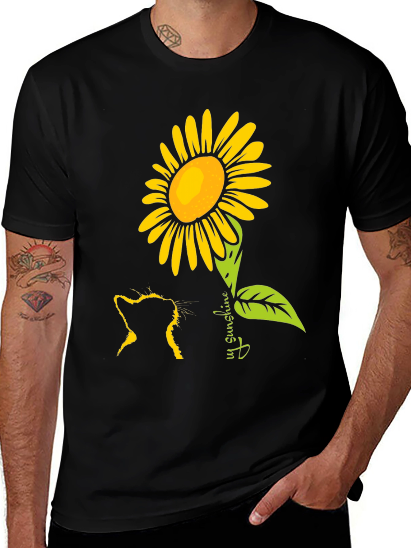 Variant 15 of Cat & Sunflower Graphic Tee - Black Casual Shirt