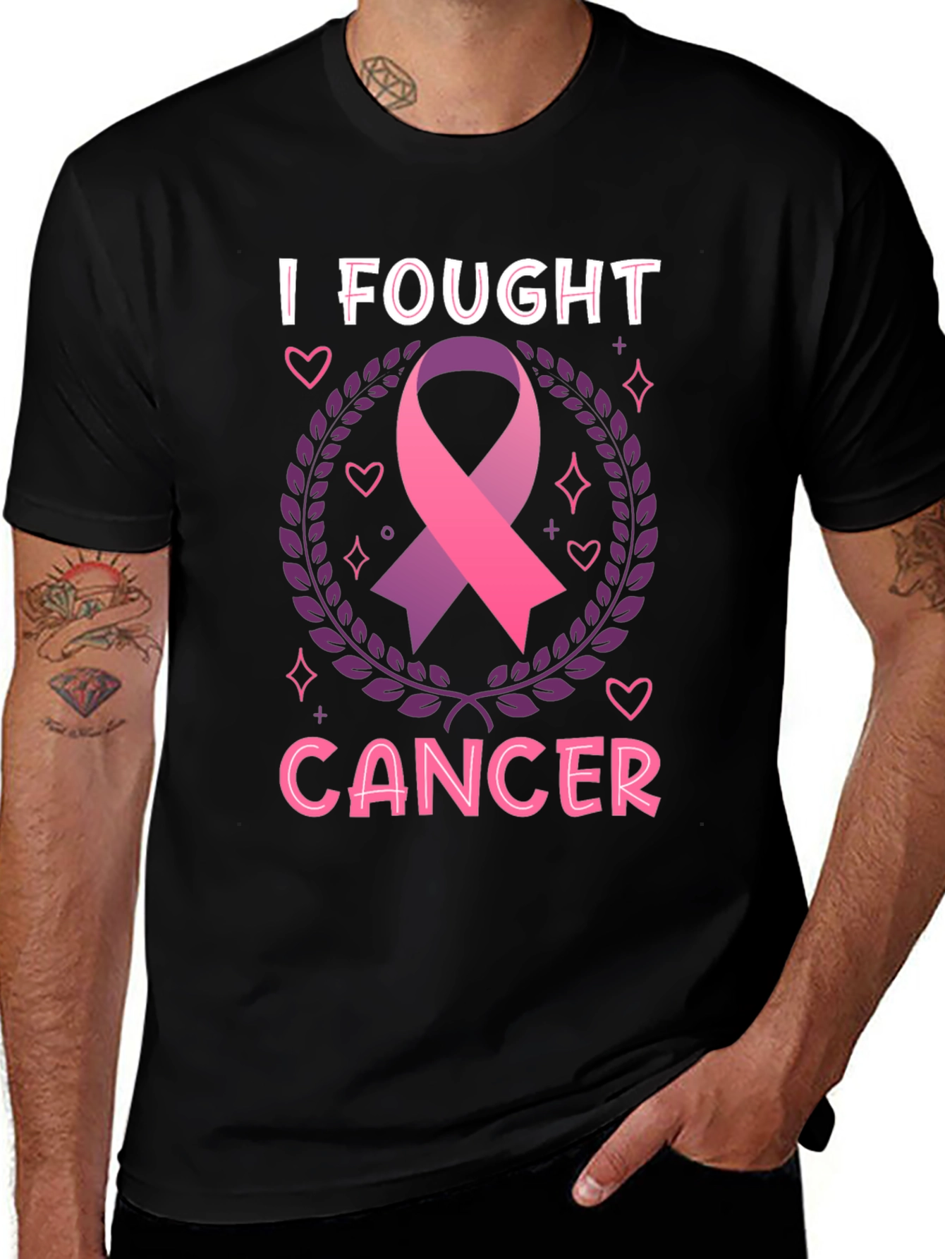Variant 11 of I Fought Cancer T-Shirt - Awareness Ribbon Design