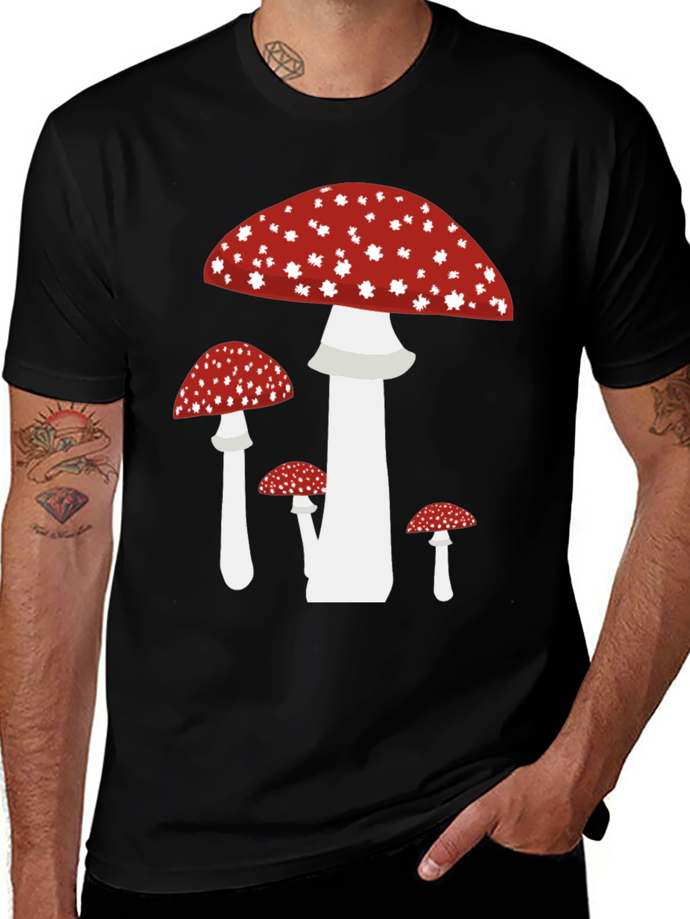Variant 26 of Mushroom Print Black T-Shirt