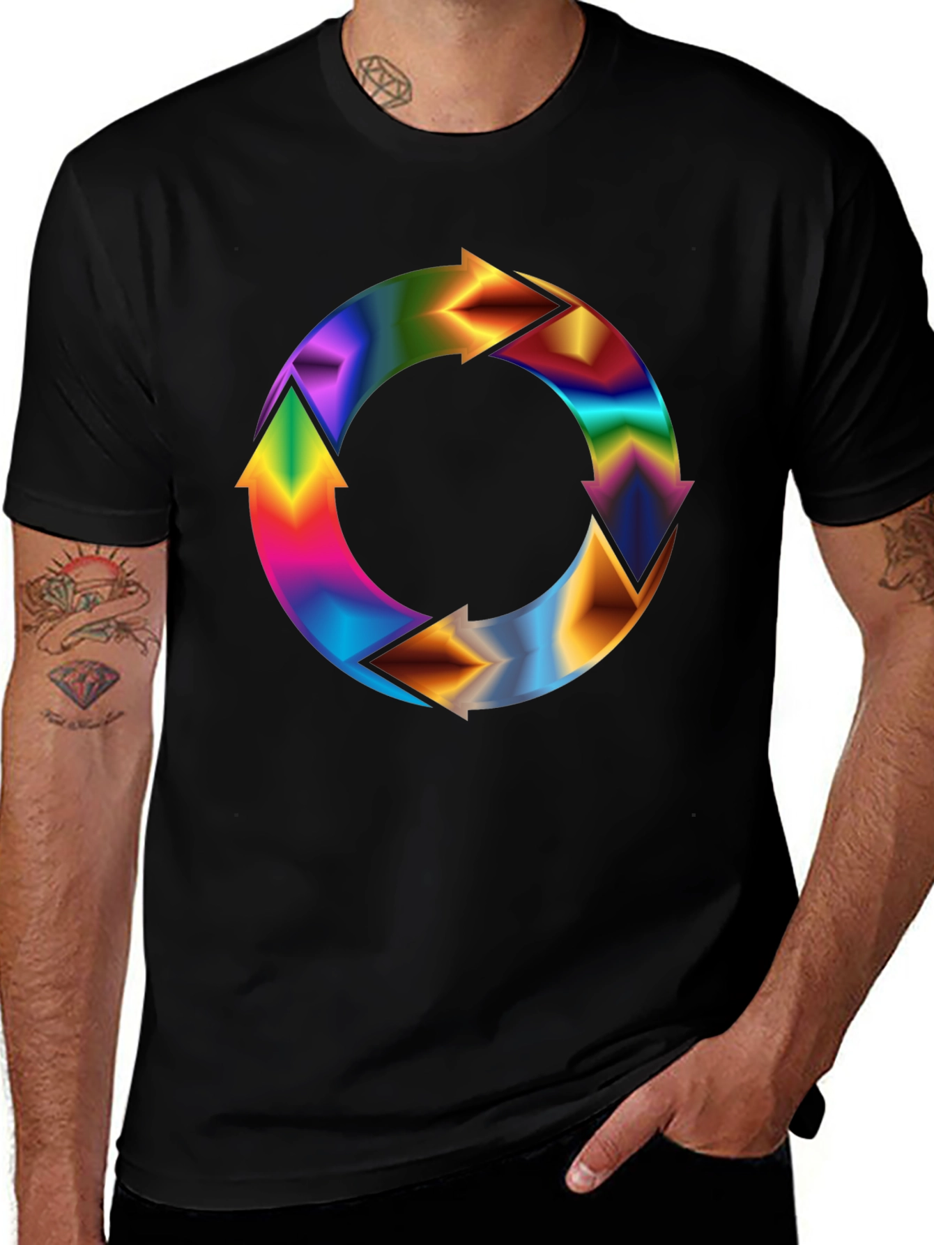 Variant 3 of Colorful Arrow Circle Graphic Tee - Modern Style