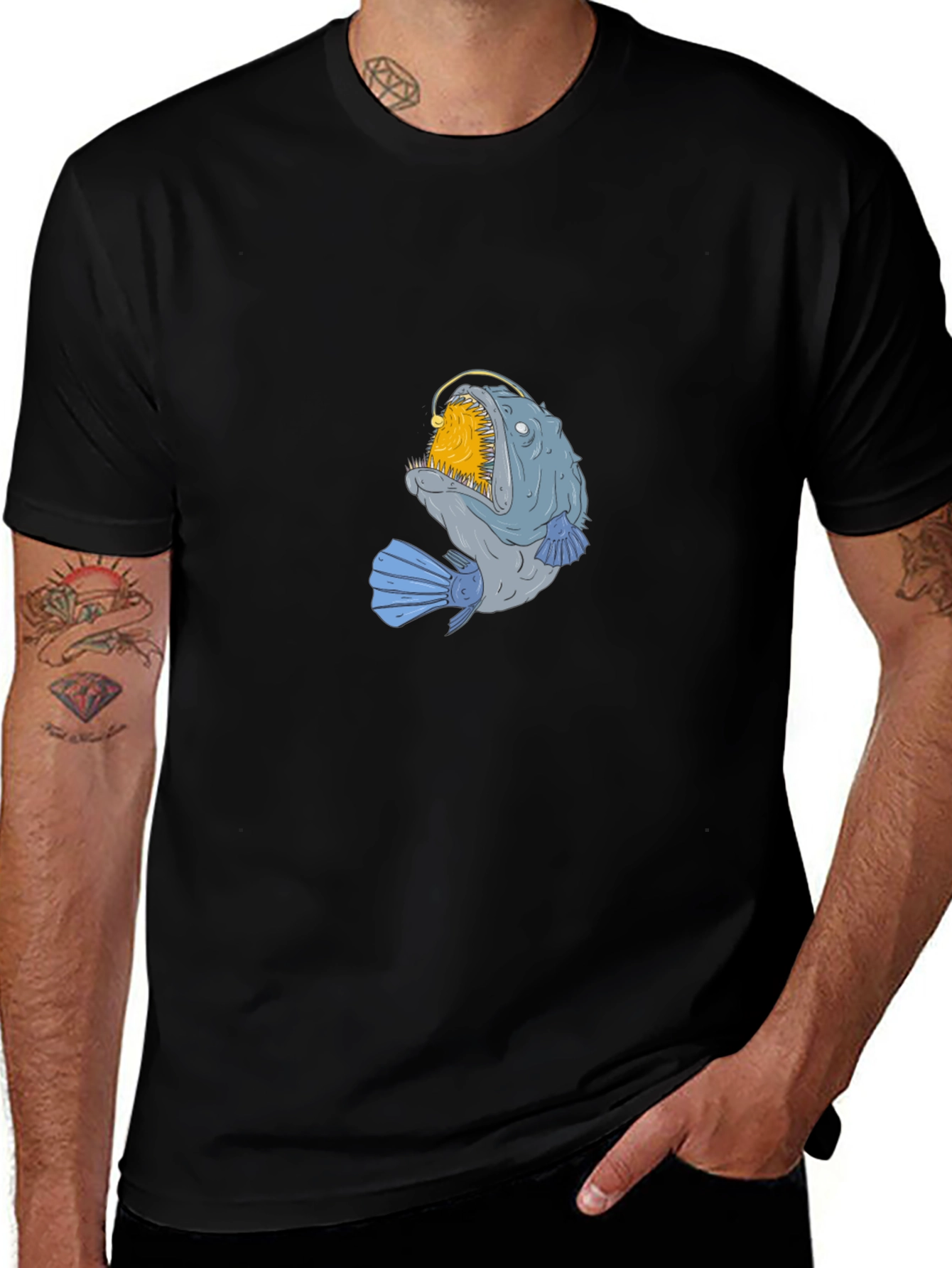 Variant 30 of Angler Fish Graphic Tee - Black Cotton T-Shirt