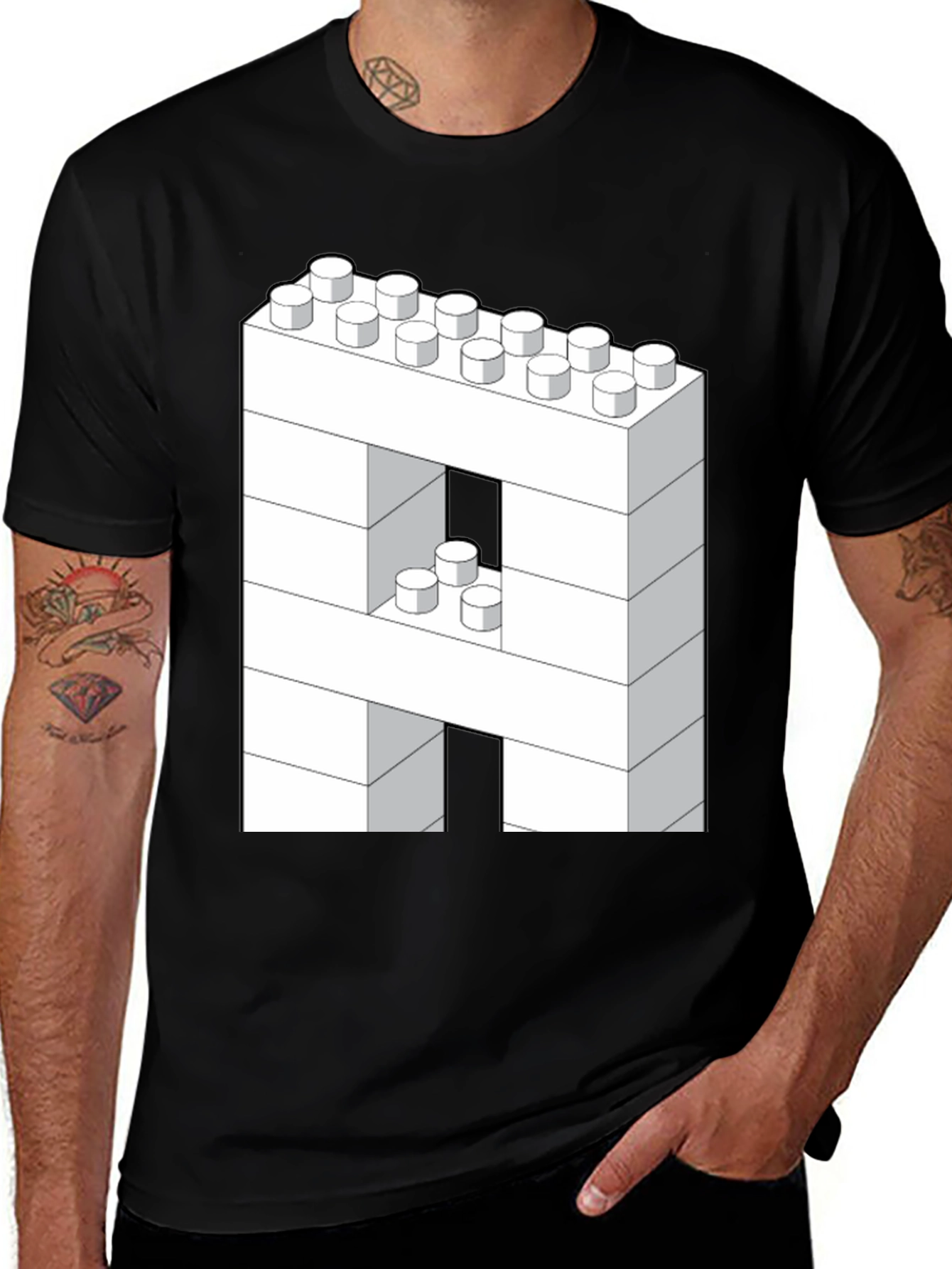 Block Letter A T-Shirt - Construction Brick Design