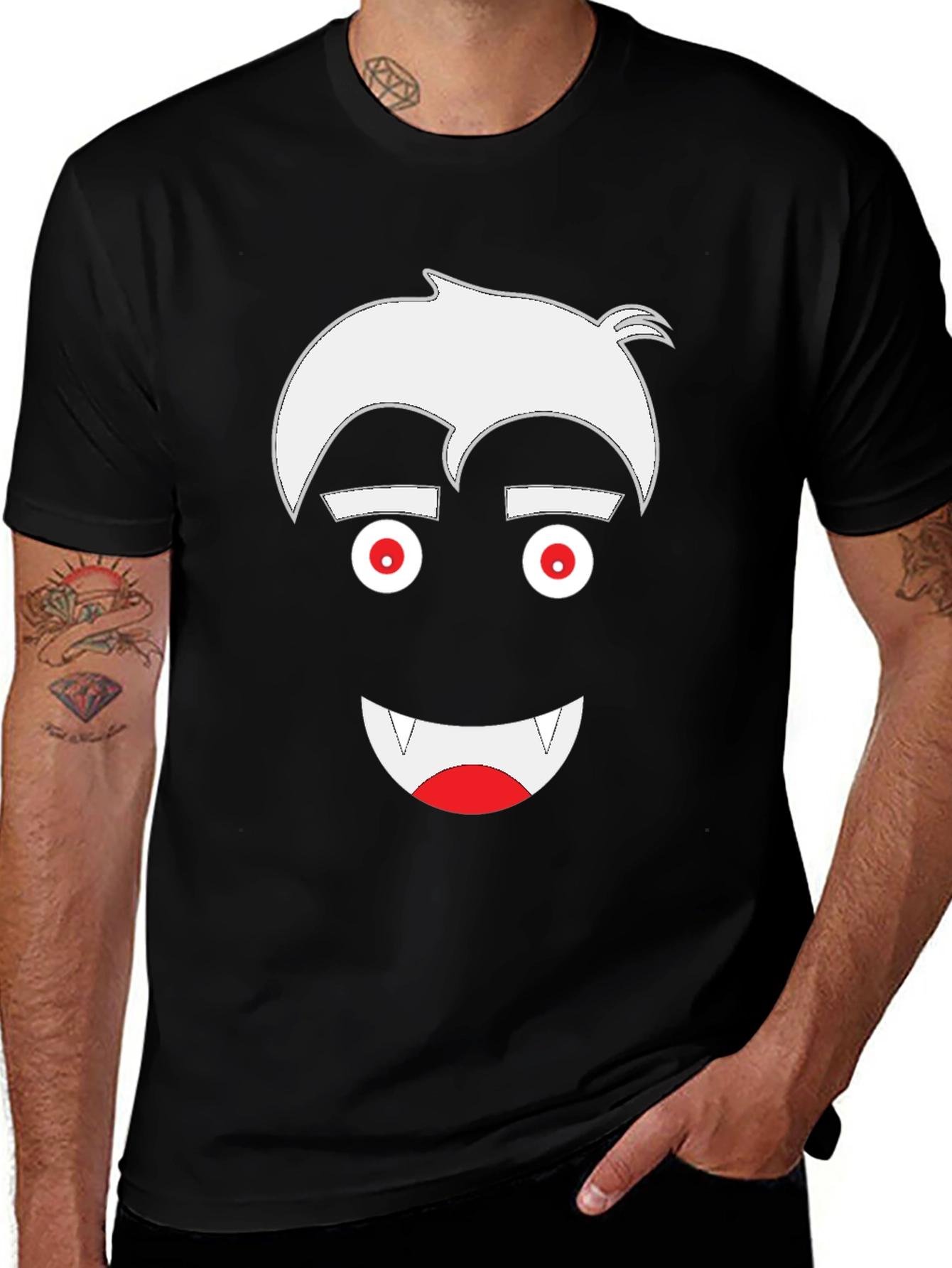 Vampire Cartoon Graphic Tee - Men's Black T-Shirt