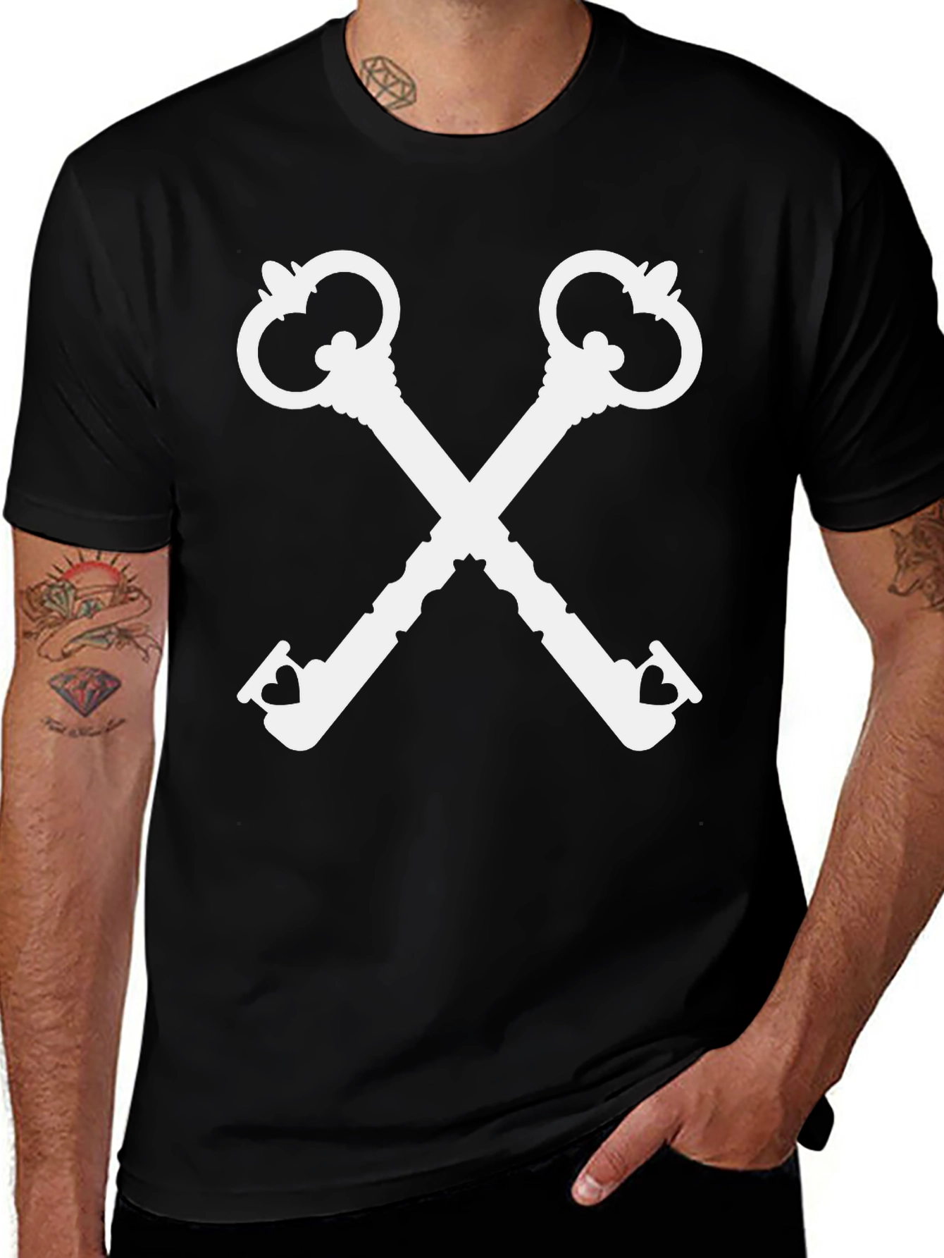 Variant 5 of Novelty Key Cross T-Shirt - Black Cotton Tee