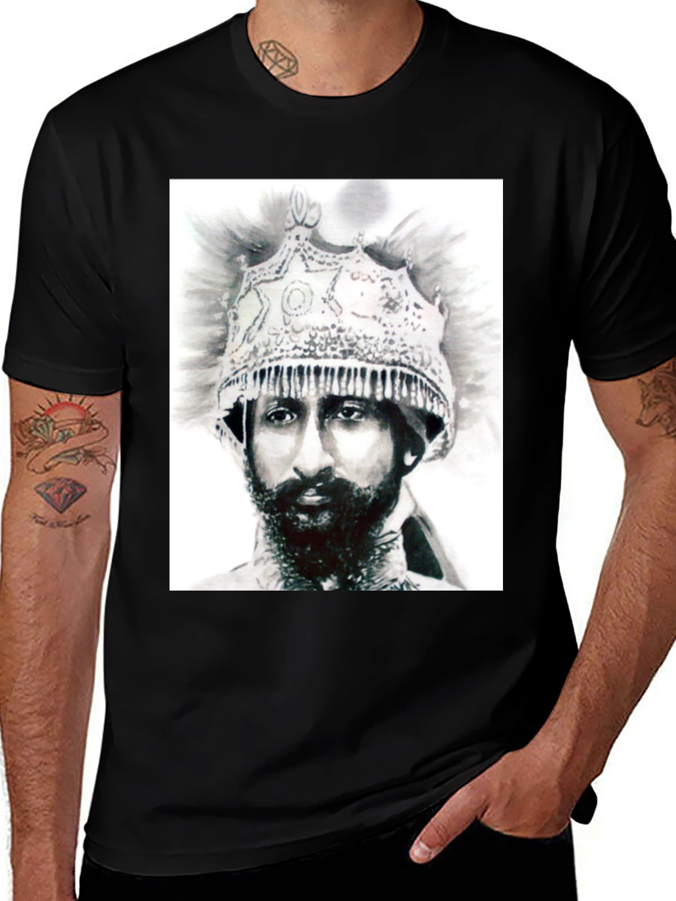 Variant 7 of Emperor Haile Selassie T-Shirt - Black Cotton Tee