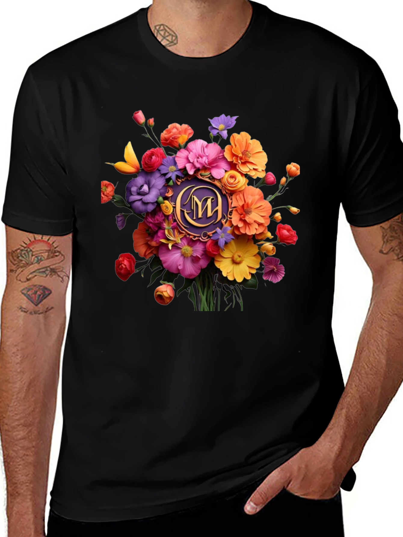 Variant 16 of Floral Initial "M" Graphic Tee