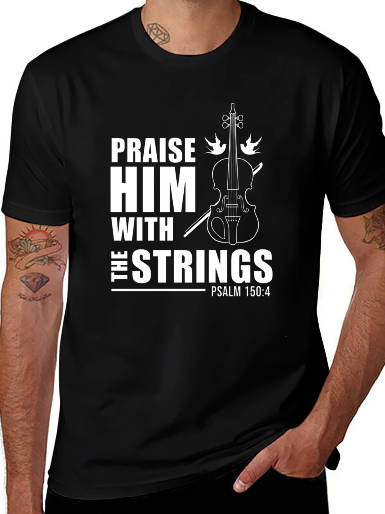 Variant 14 of Praise Him With Strings T-Shirt - Christian Violin Design