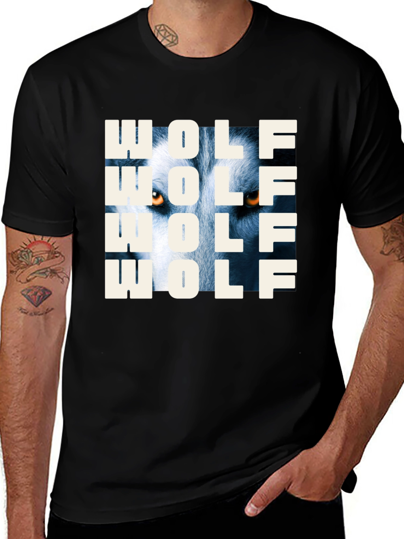 Variant 4 of Wolf Graphic Print T-Shirt - Men's Black Tee