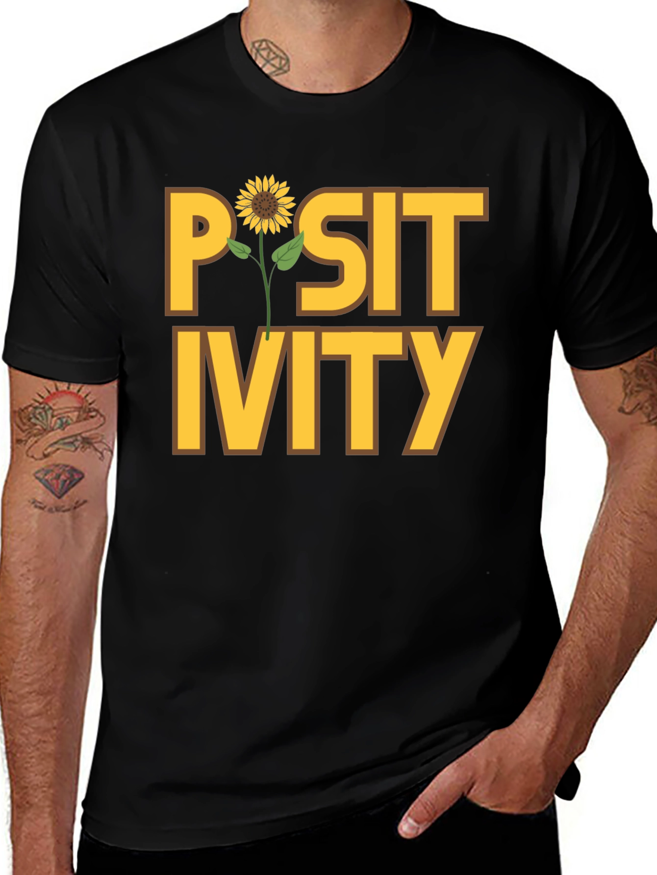 Variant 17 of Positivity Sunflower Graphic Tee - Black