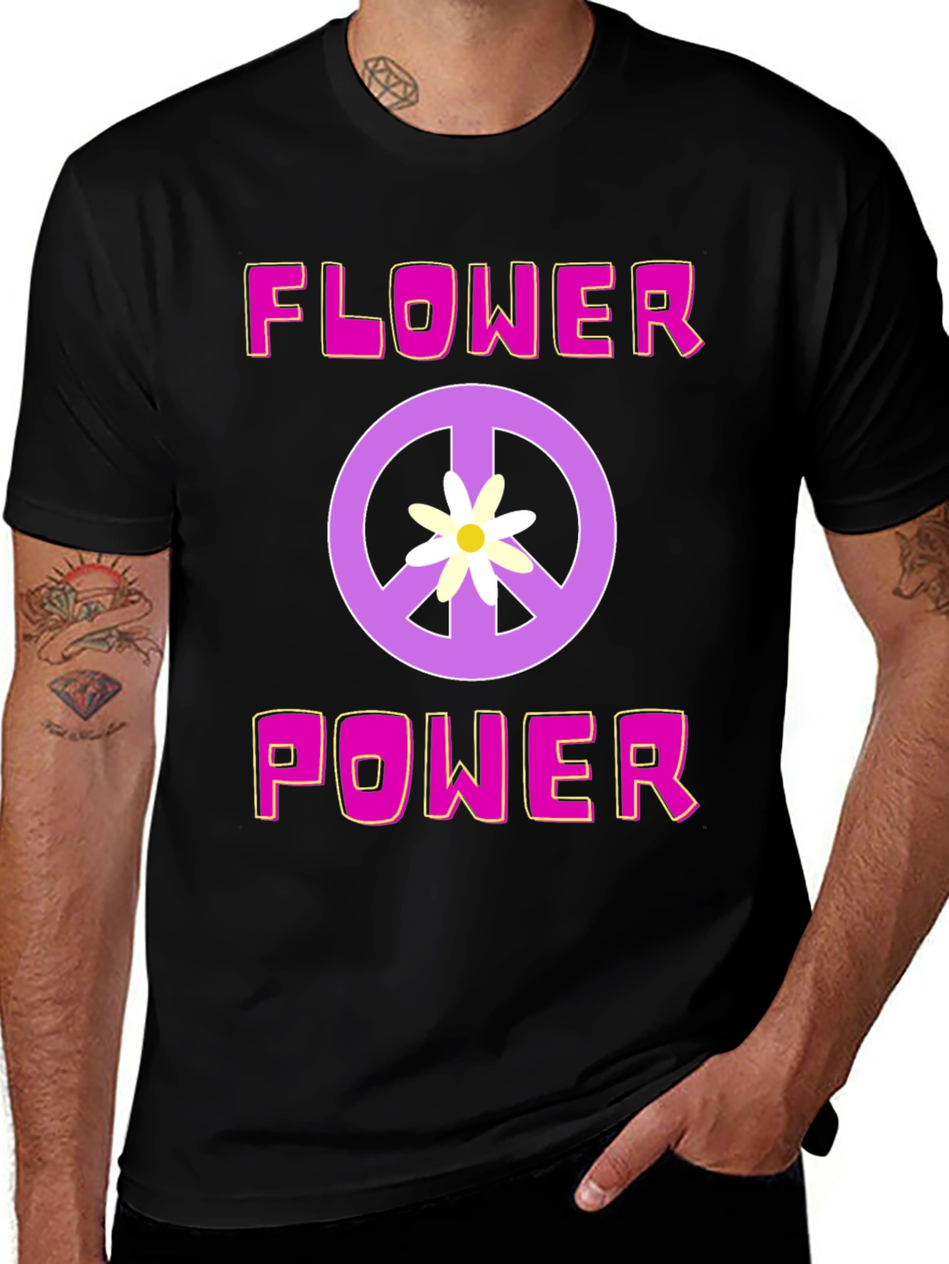 Flower Power Peace Sign T-Shirt - Retro 60s 70s Style Tee