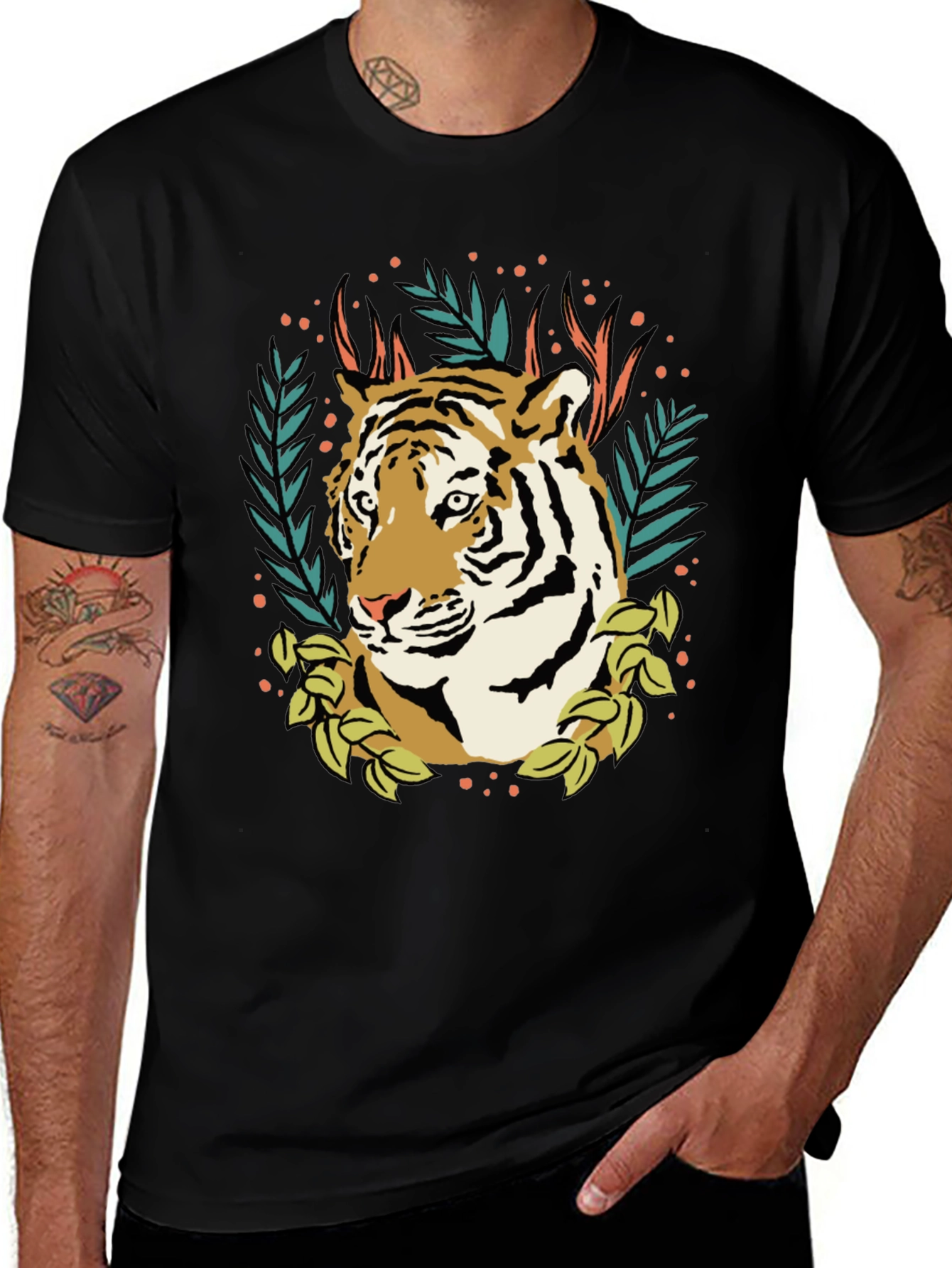 Variant 12 of Tiger Graphic Tee - Black Crew Neck T-Shirt