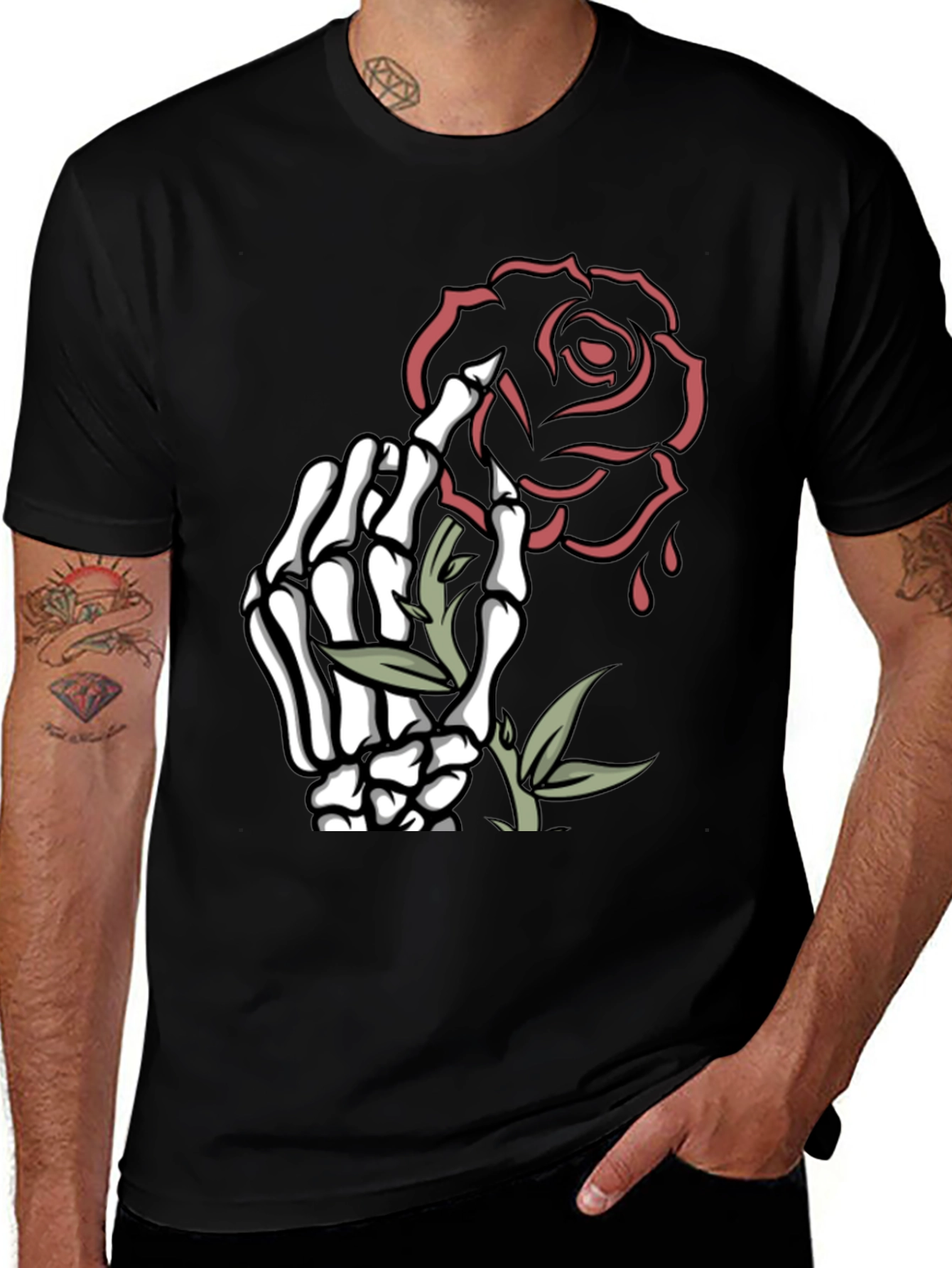 Variant 26 of Skeleton Hand Rose Graphic Tee - Dark Fashion